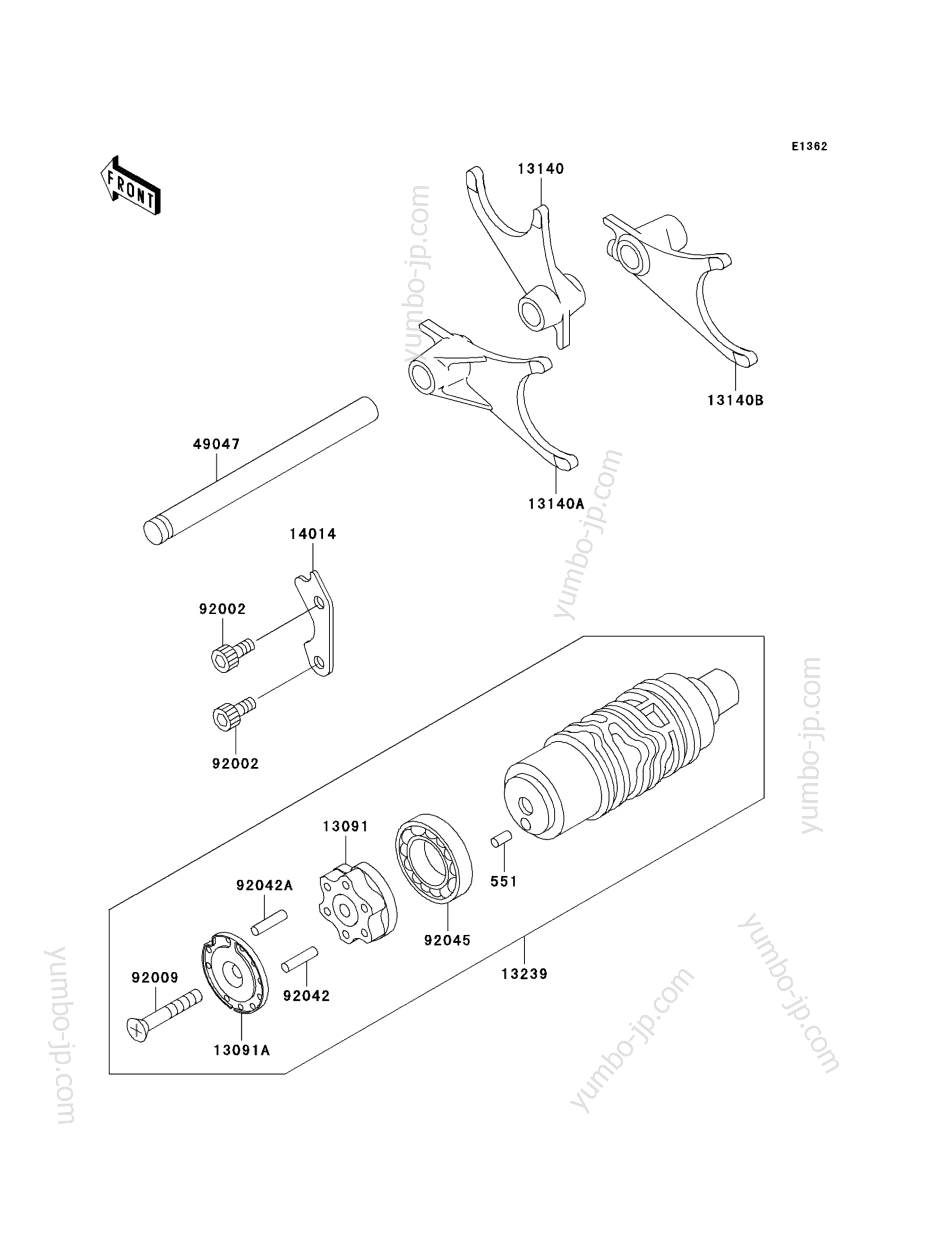 Gear Change Drum/Shift Fork(s) для мотоциклов KAWASAKI CONCOURS (ZG1000-A18) 2003 г.
