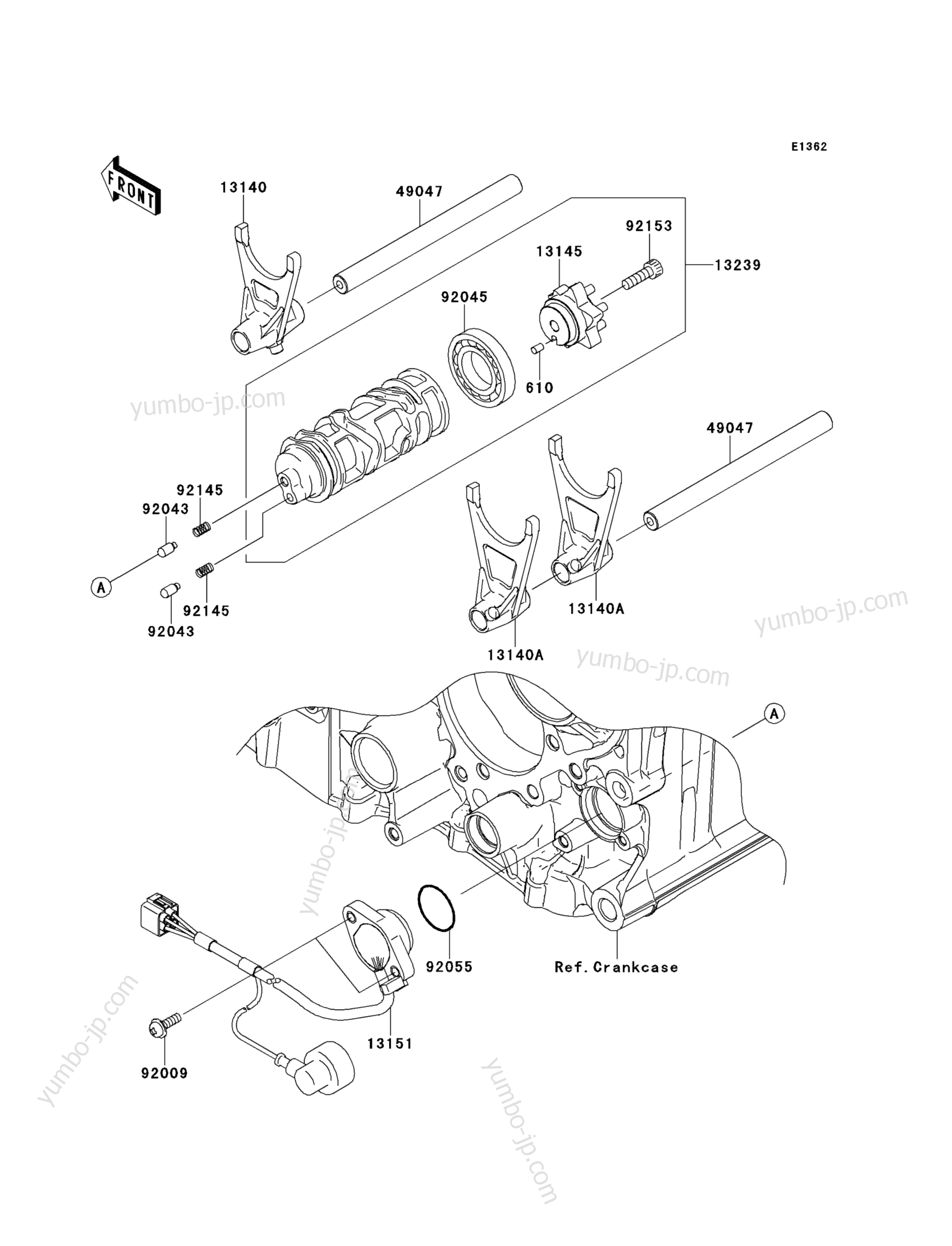 Gear Change Drum/Shift Fork(s) для мотоциклов KAWASAKI NINJA ZX-14R ABS (ZX1400FEFA) 2014 г.