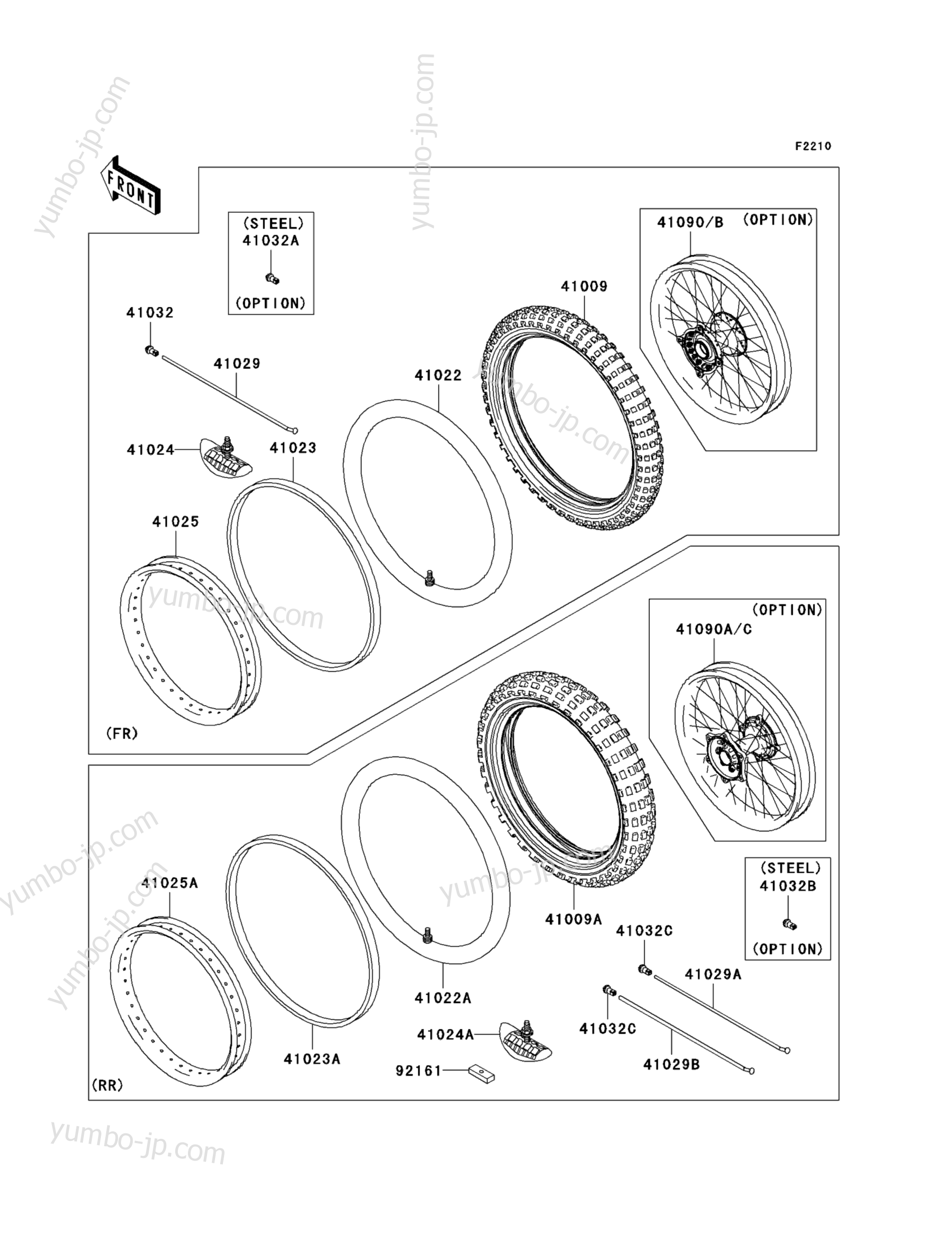 WHEELS/TIRES for motorcycles KAWASAKI KX250F (KX250W9FA) 2009 year