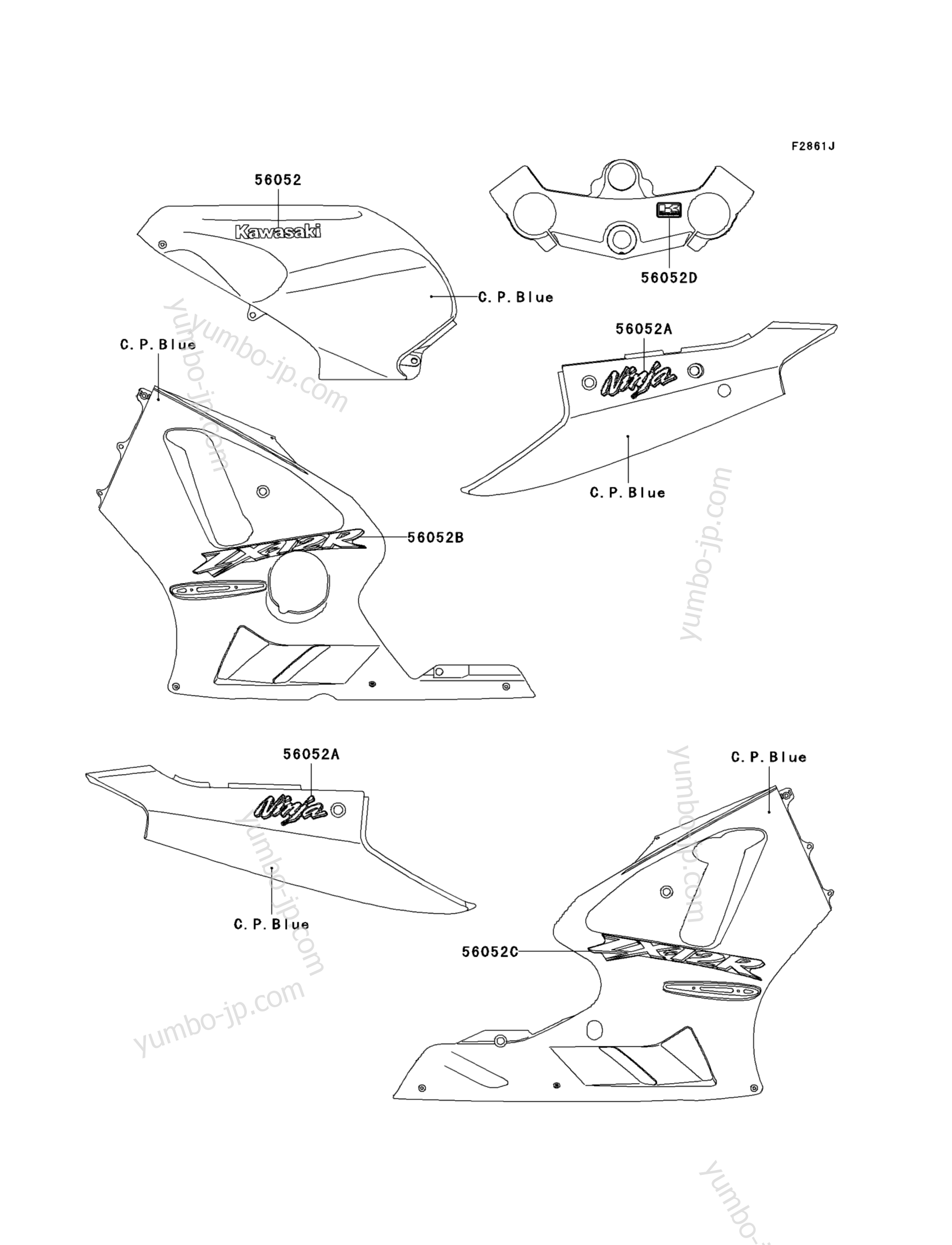 Decals(C.P.Blue)(B4)(CN) for motorcycles KAWASAKI NINJA ZX-12R (ZX1200-B4) 2005 year