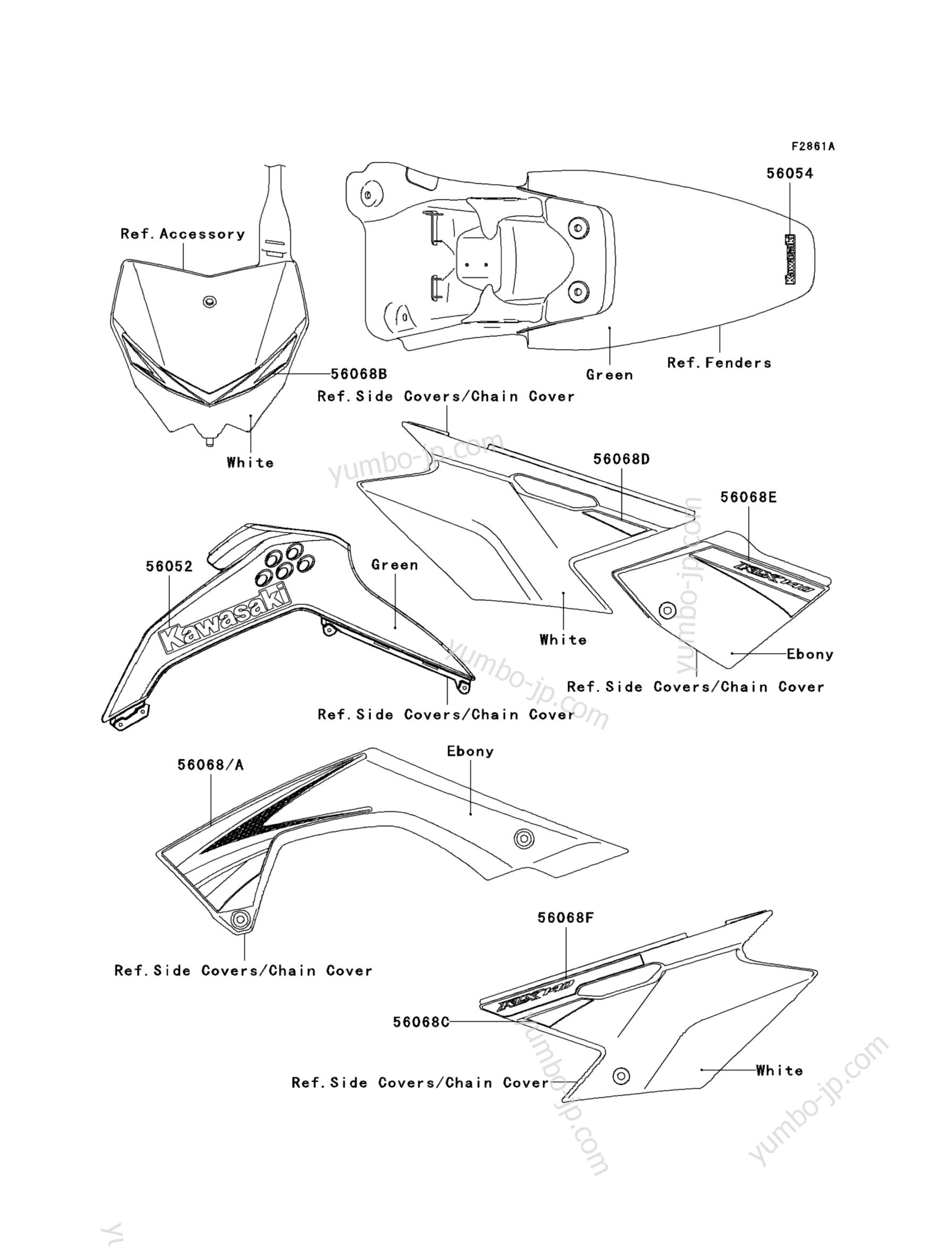 Decals(Green)(B9F) для мотоциклов KAWASAKI KLX140L (KLX140B9F) 2009 г.