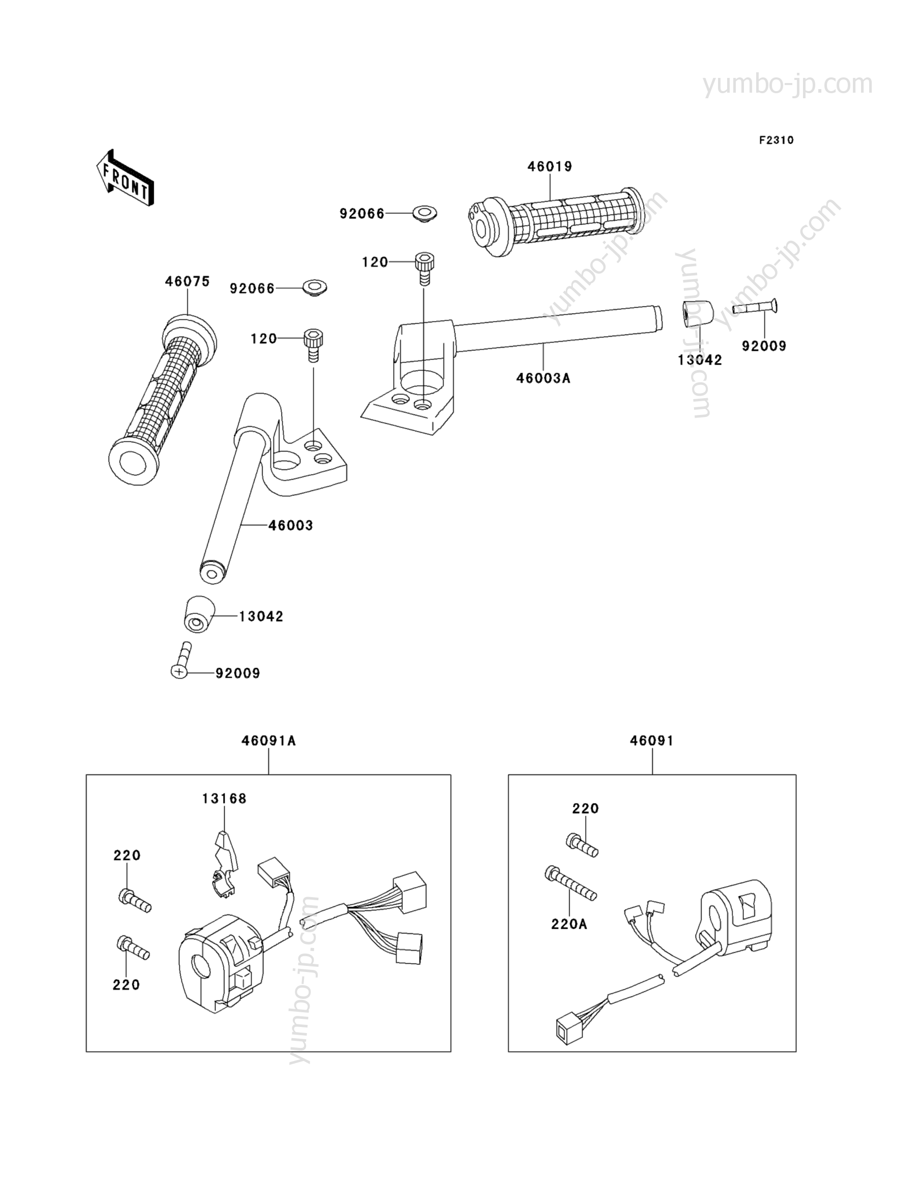 Румпель (рукоятка управления) для мотоциклов KAWASAKI NINJA ZX-11 (ZX1100-D8) 2000 г.