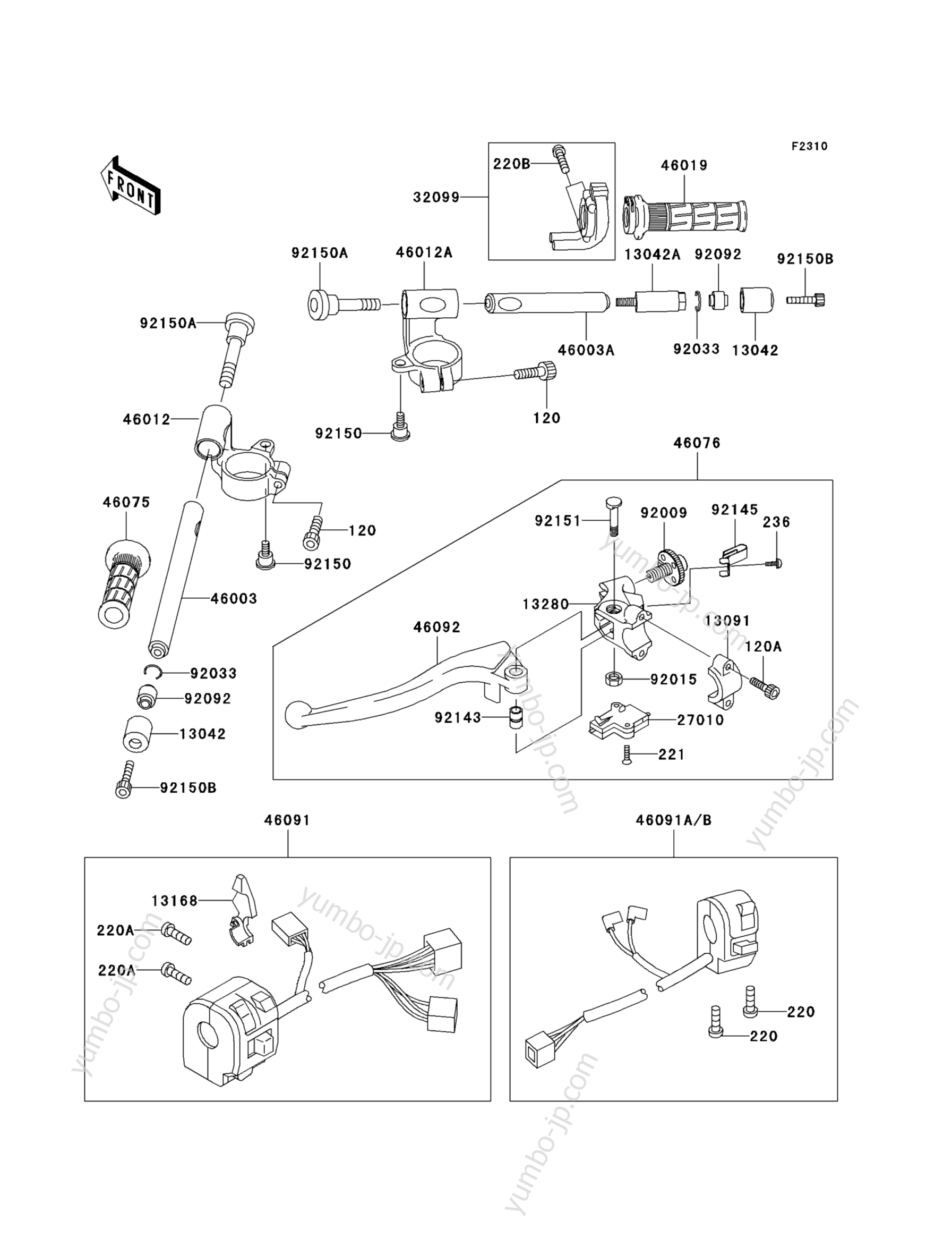 Румпель (рукоятка управления) для мотоциклов KAWASAKI NINJA ZX-6R (ZX600-J3) 2002 г.