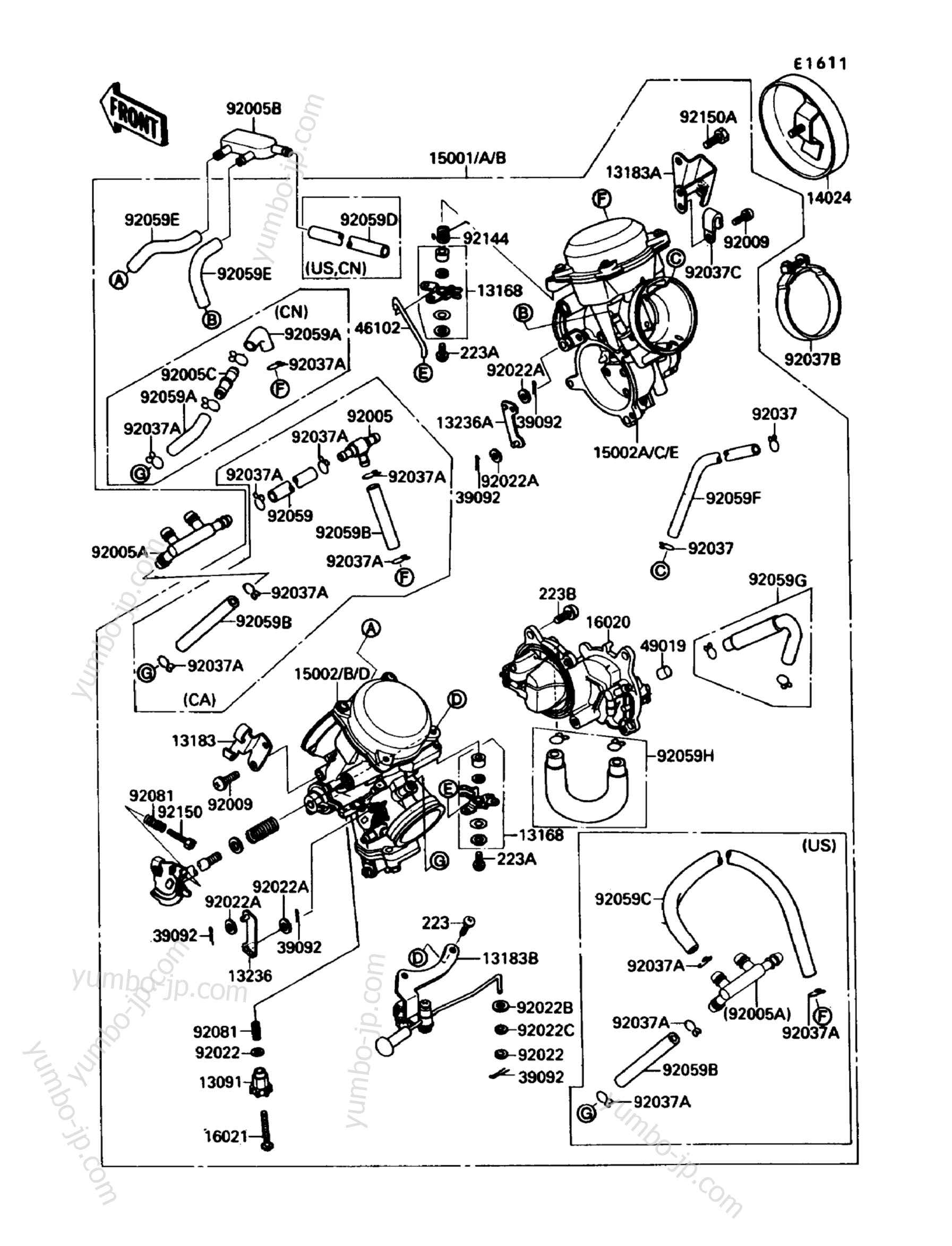 Карбюратор для мотоциклов KAWASAKI VN-15SE (VN1500-B3) 1989 г.