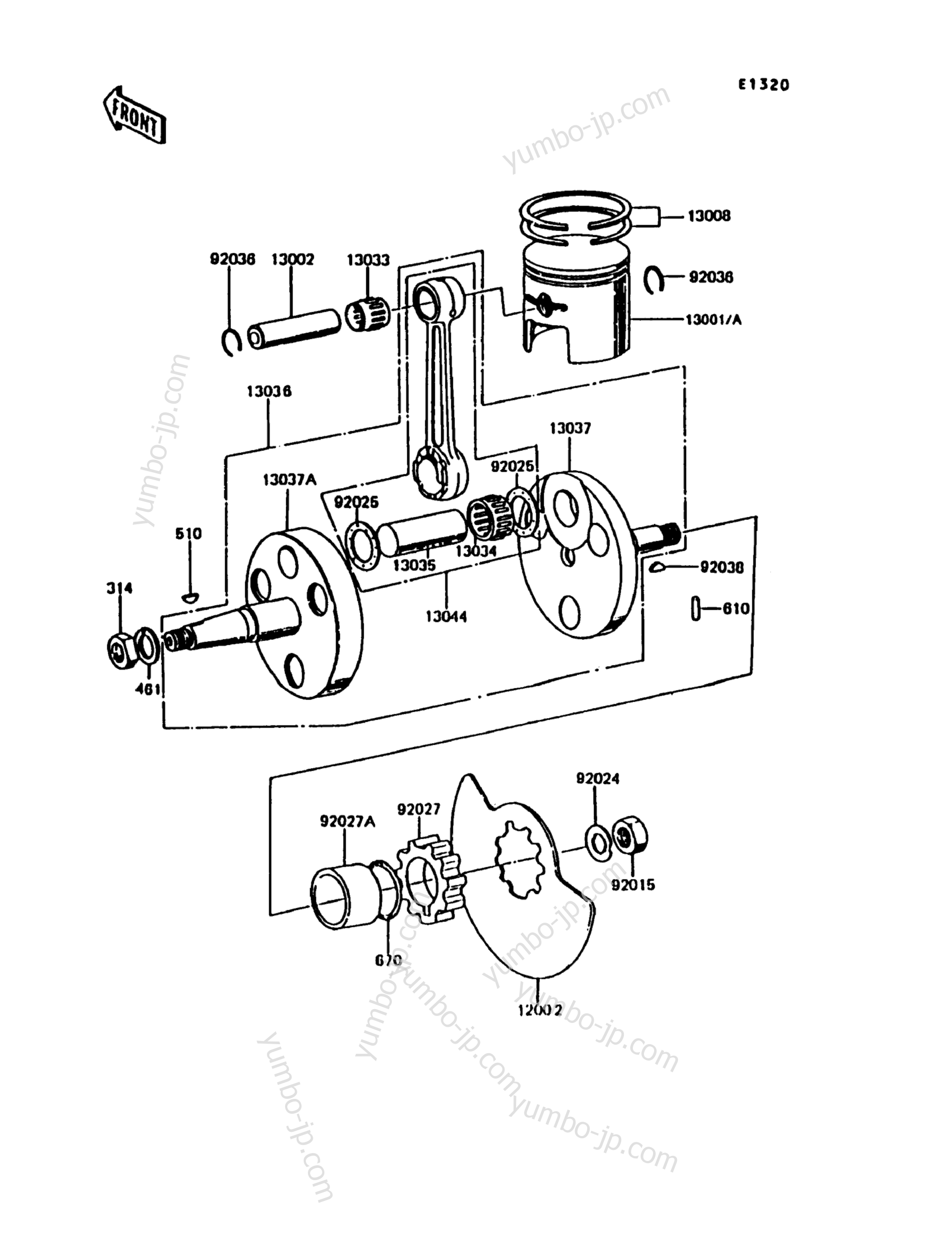 Crankshaft/Piston(s) for motorcycles KAWASAKI KE100 (KE100-B11) 1992 year