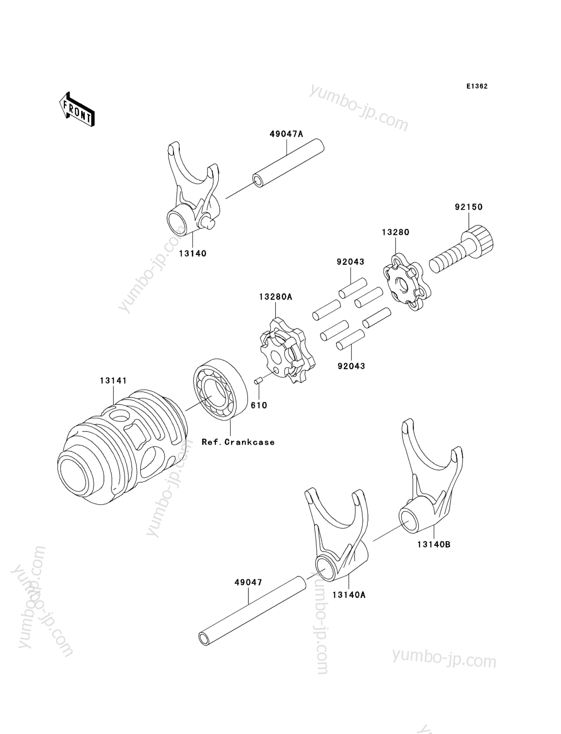 Gear Change Drum/Shift Fork(s) for motorcycles KAWASAKI KX125 (KX125-L4) 2002 year