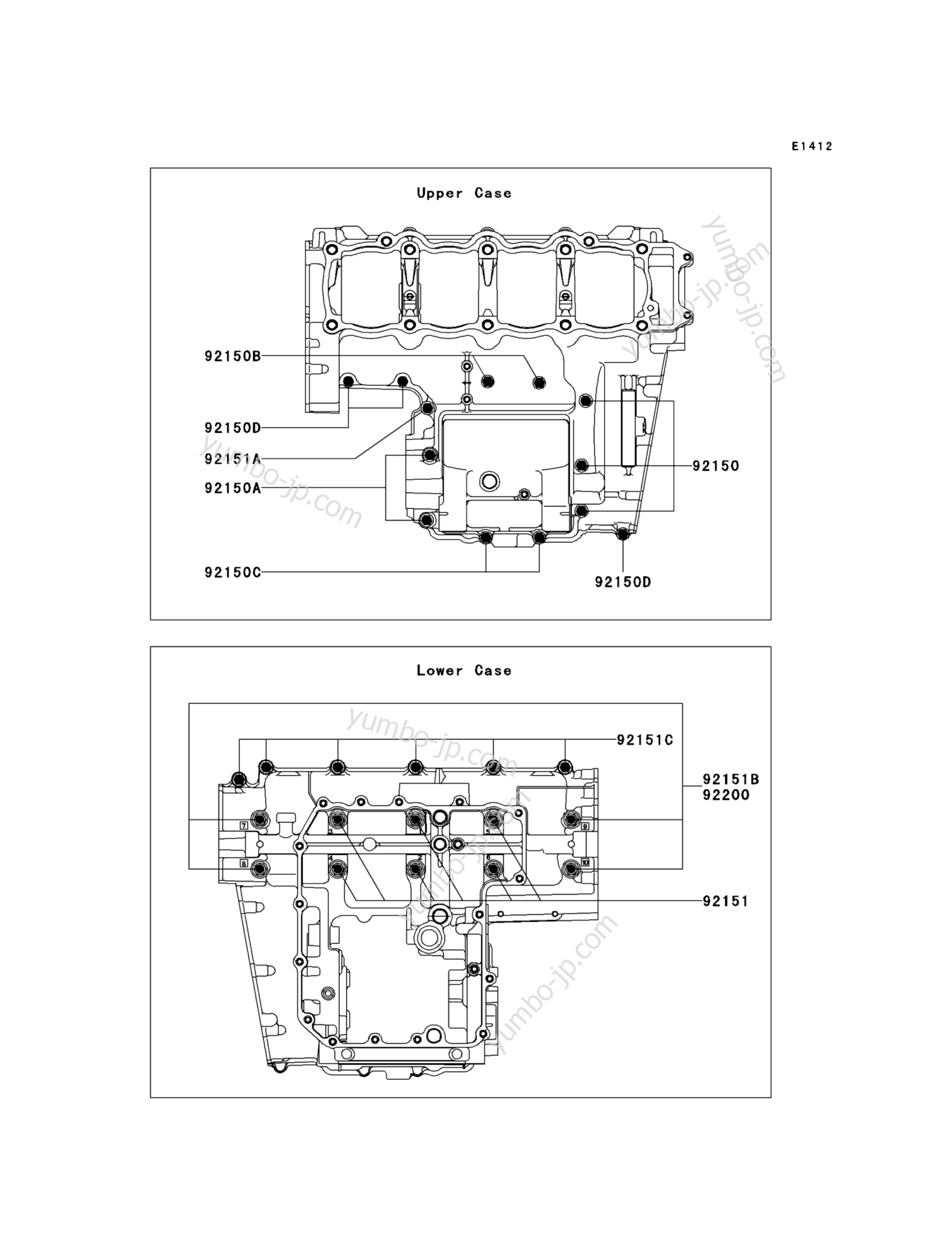 CRANKCASE BOLT PATTERN for motorcycles KAWASAKI Z750S (ZR750-K1) 2005 year