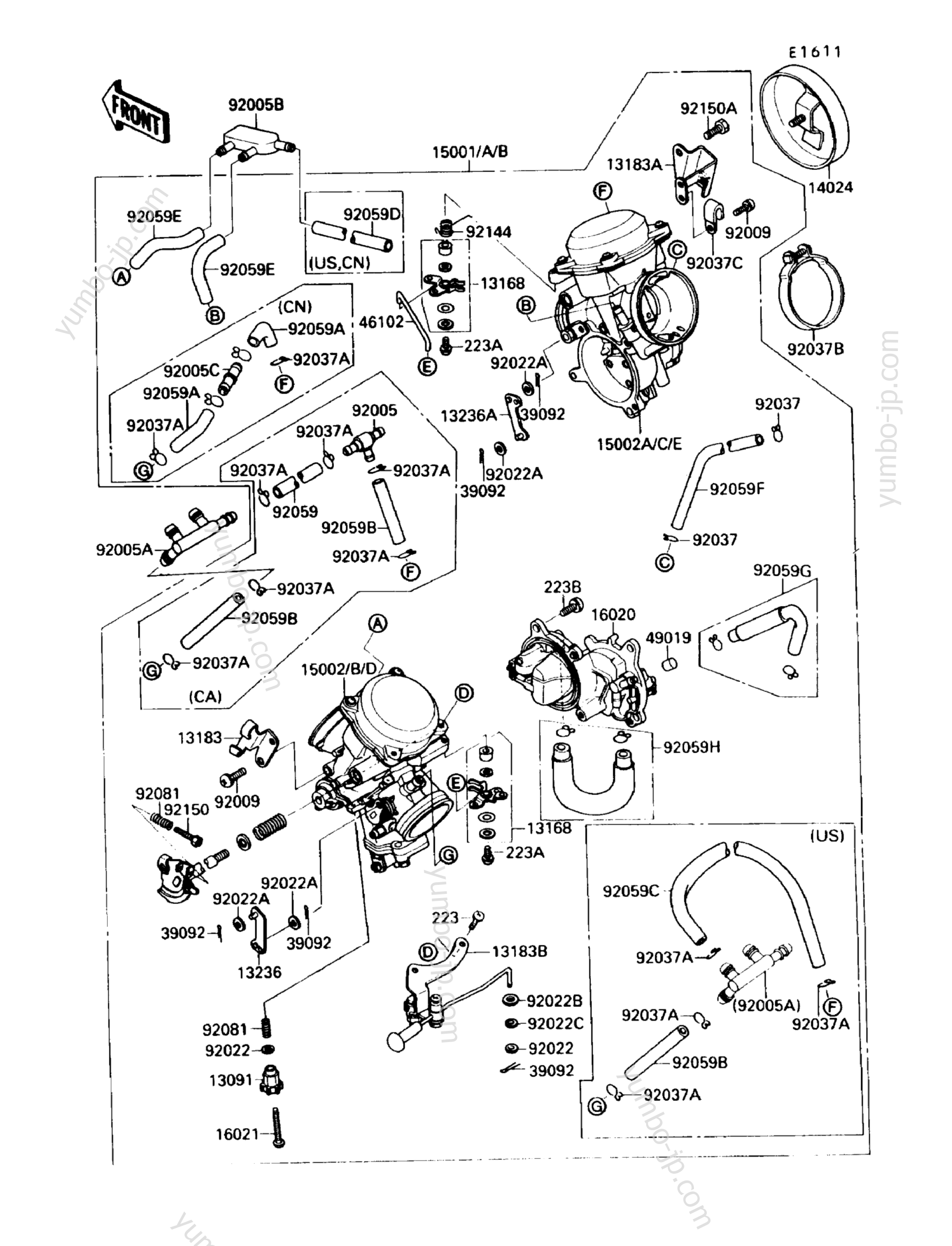 Carburetor(2/3) for motorcycles KAWASAKI VULCAN 88 (VN1500-A5) 1991 year