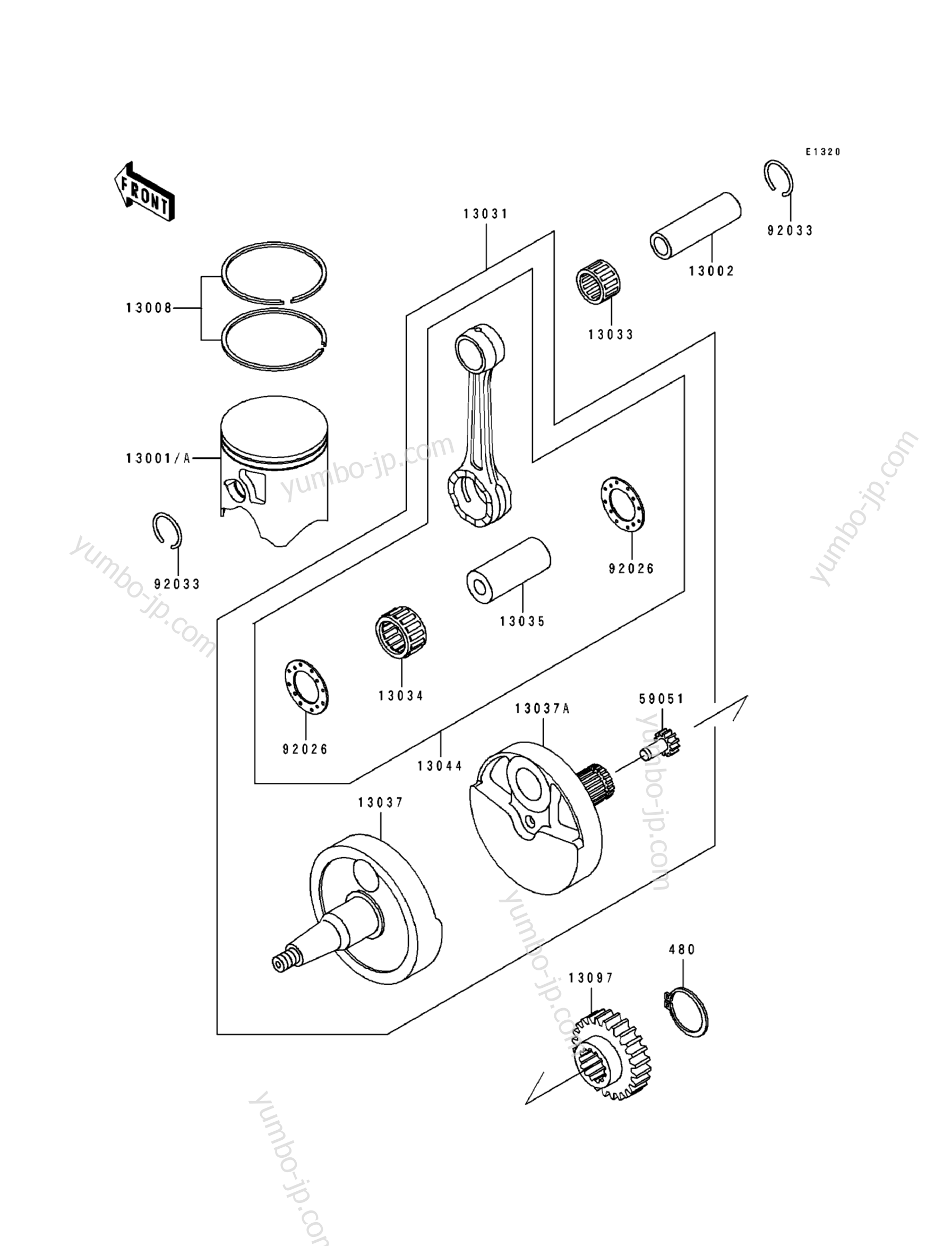 CRANKSHAFT/PISTON для мотоциклов KAWASAKI KX500 (KX500-E3) 1991 г.