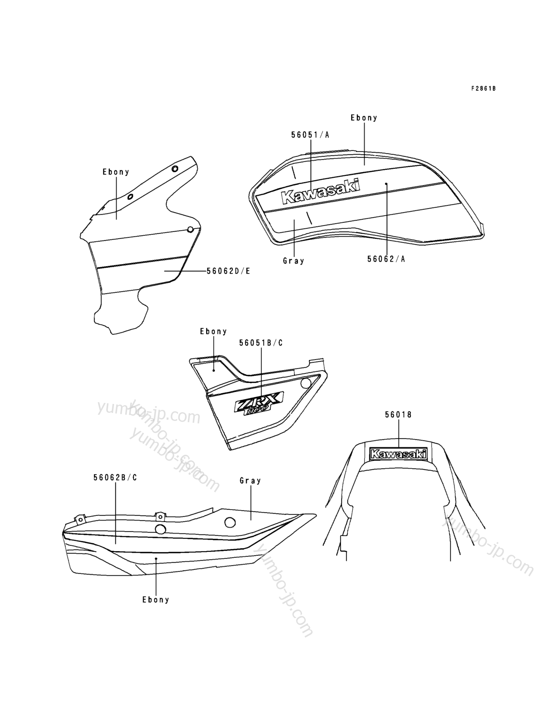 Decals(Gray/Ebony)(ZR1100-C4) для мотоциклов KAWASAKI ZRX1100 (ZR1100-C4) 2000 г.