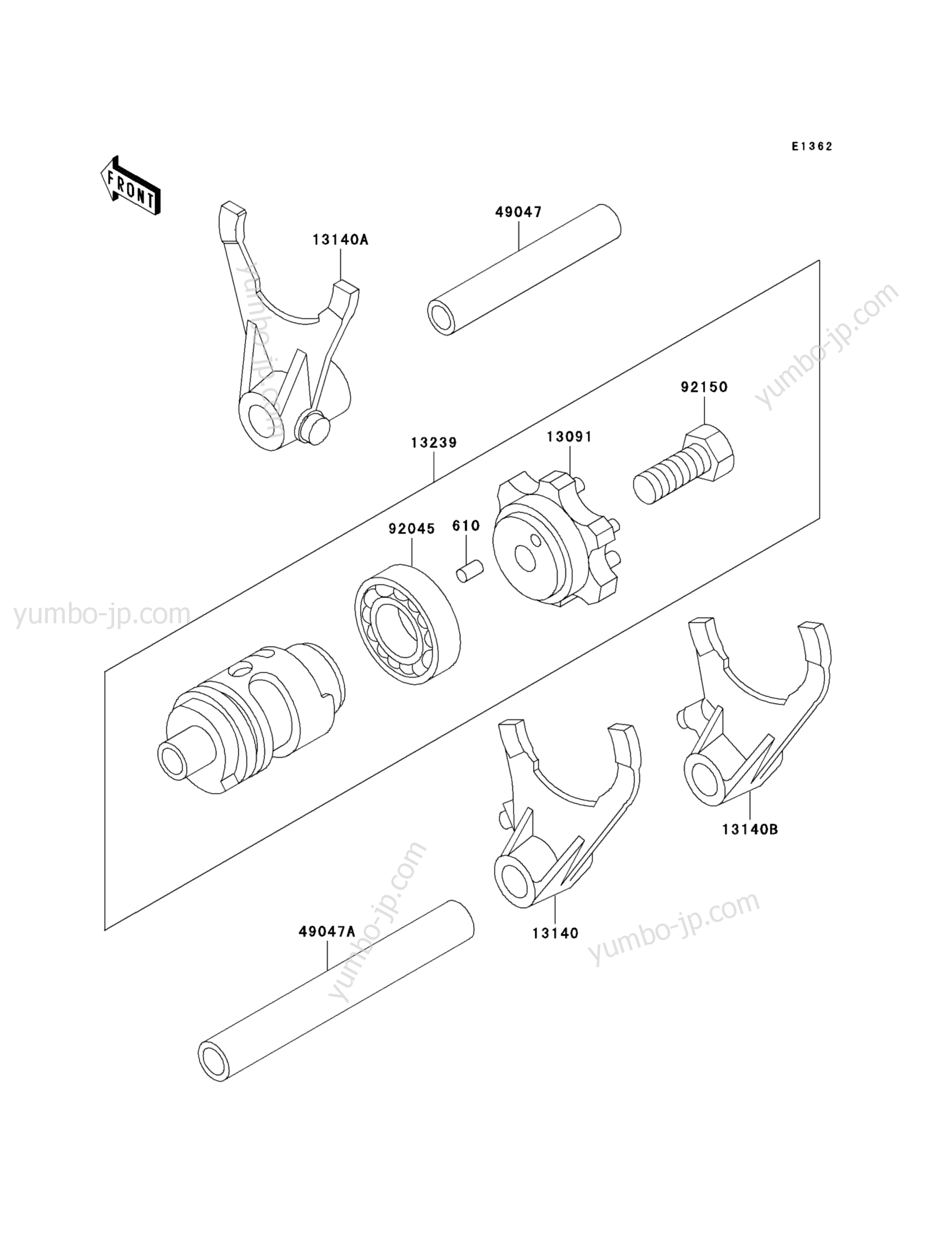 Gear Change Drum/Shift Fork(s) for motorcycles KAWASAKI KX500 (KX500-E16) 2004 year