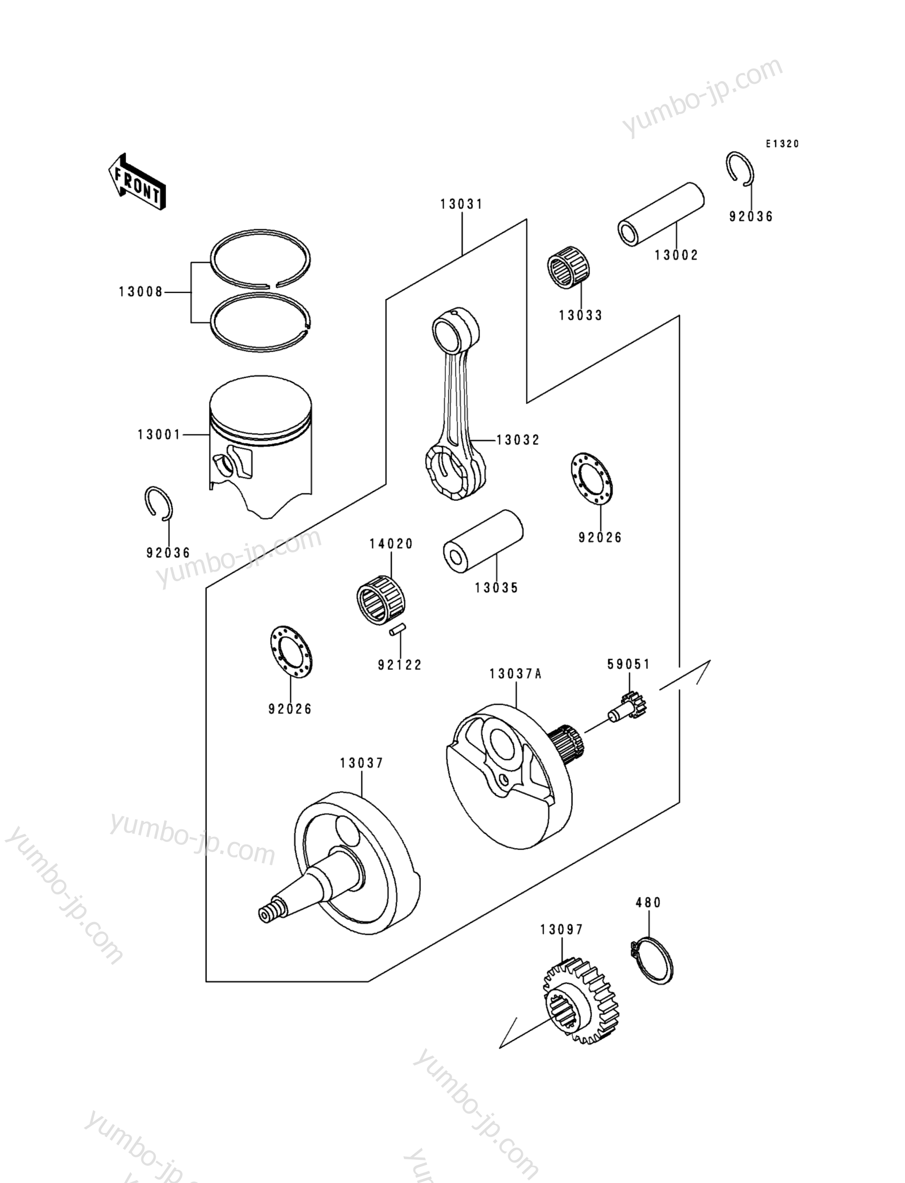 Crankshaft/Piston(s) for motorcycles KAWASAKI KX500 (KX500-E5) 1993 year