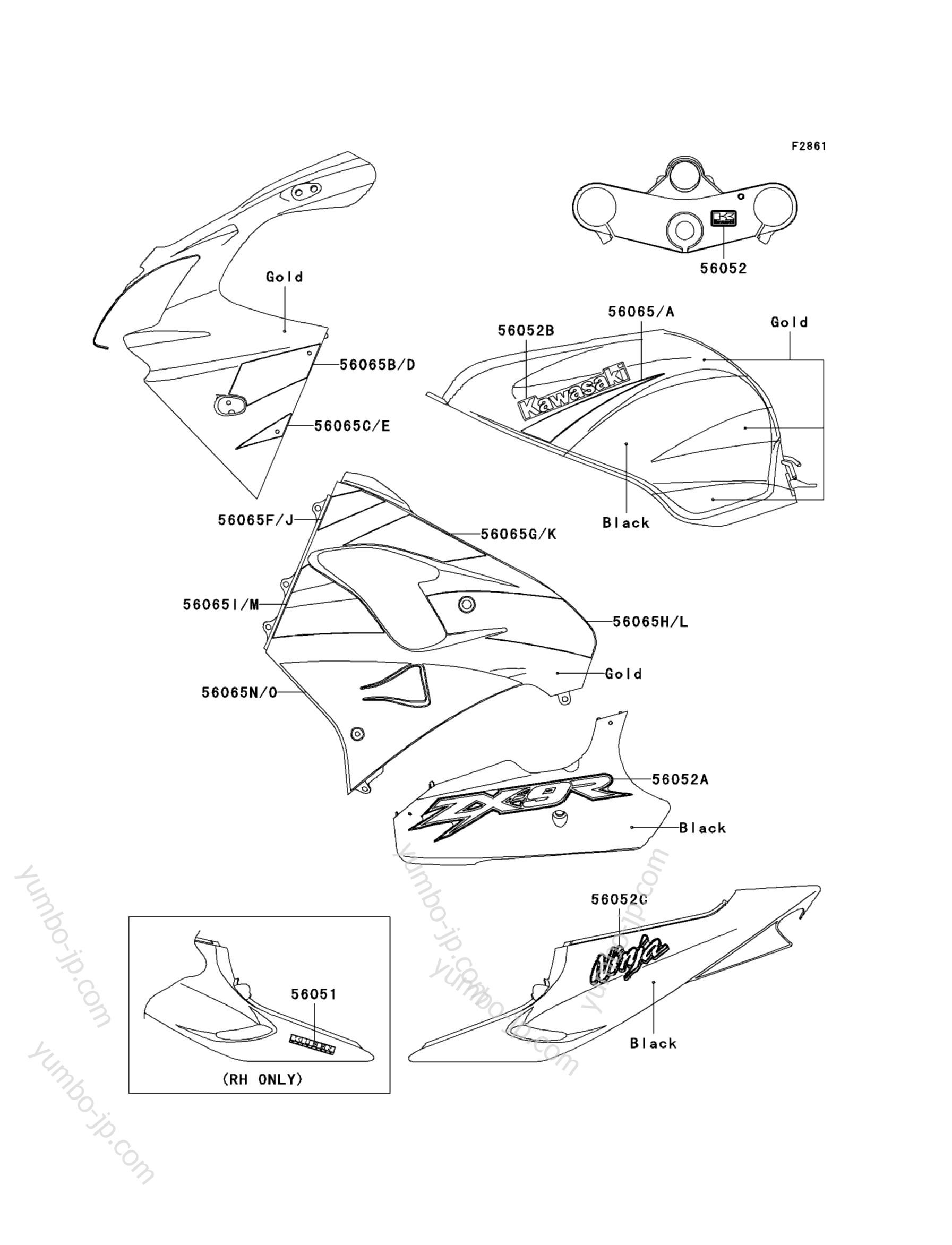 Decals(Gold/Black)(ZX900-F1) для мотоциклов KAWASAKI NINJA ZX-9R (ZX900-F1) 2002 г.