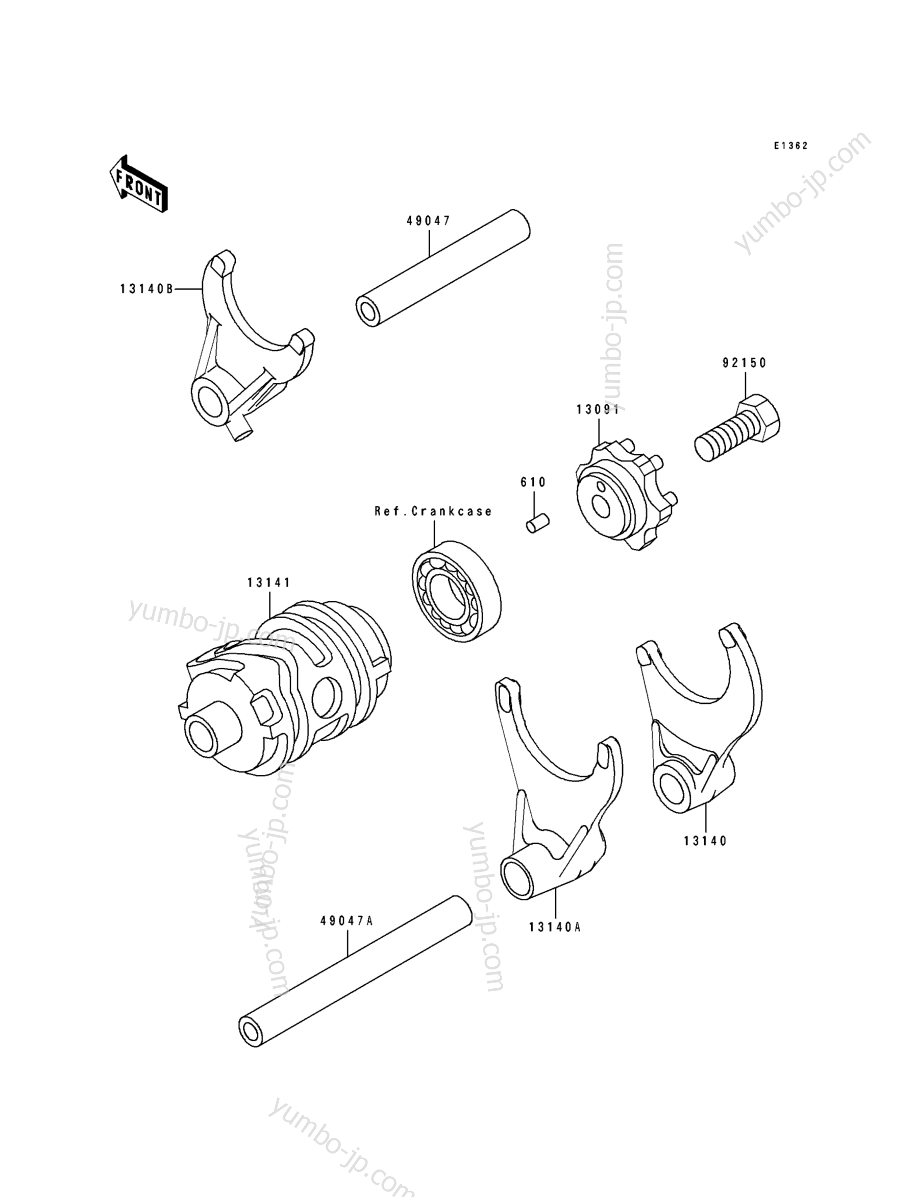 Gear Change Drum/Shift Fork(s) for motorcycles KAWASAKI KX250 (KX250-K4) 1997 year
