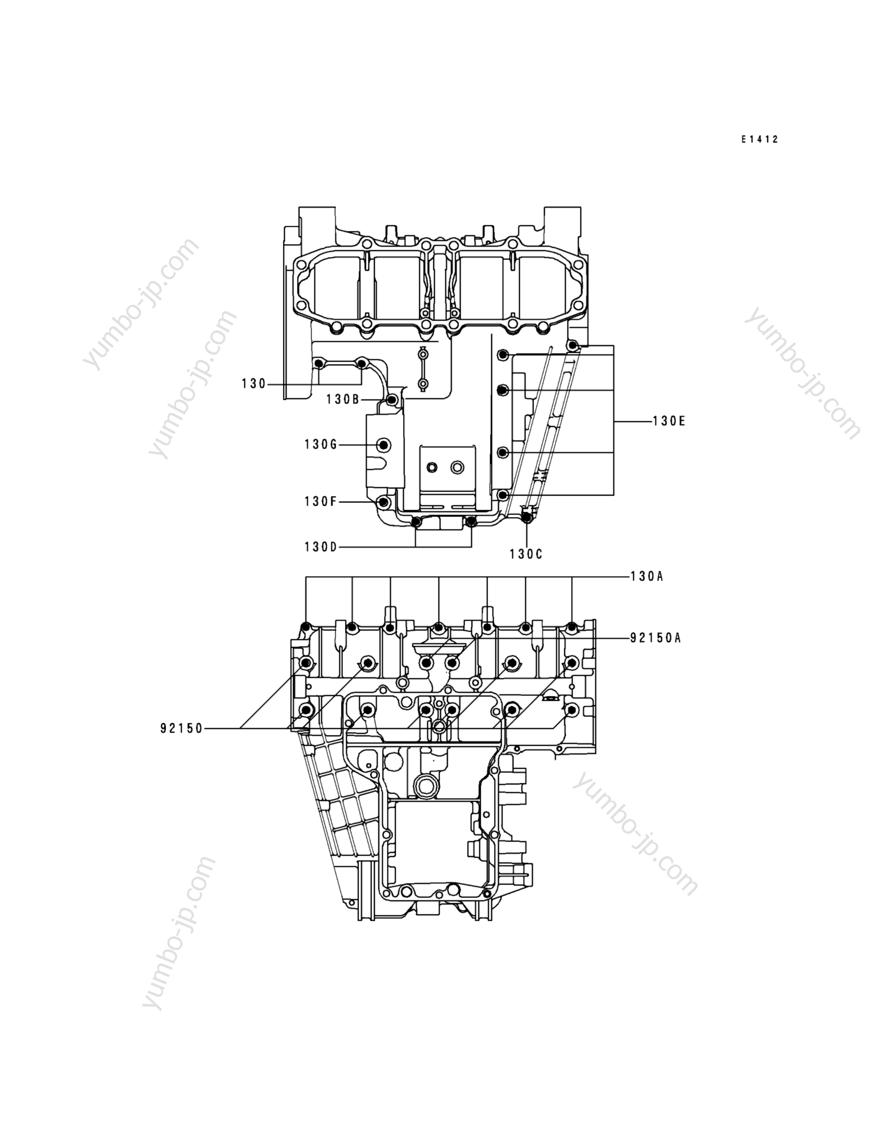 CRANKCASE BOLT PATTERN для мотоциклов KAWASAKI NINJA ZX-6 (ZX600-E4) 1996 г.