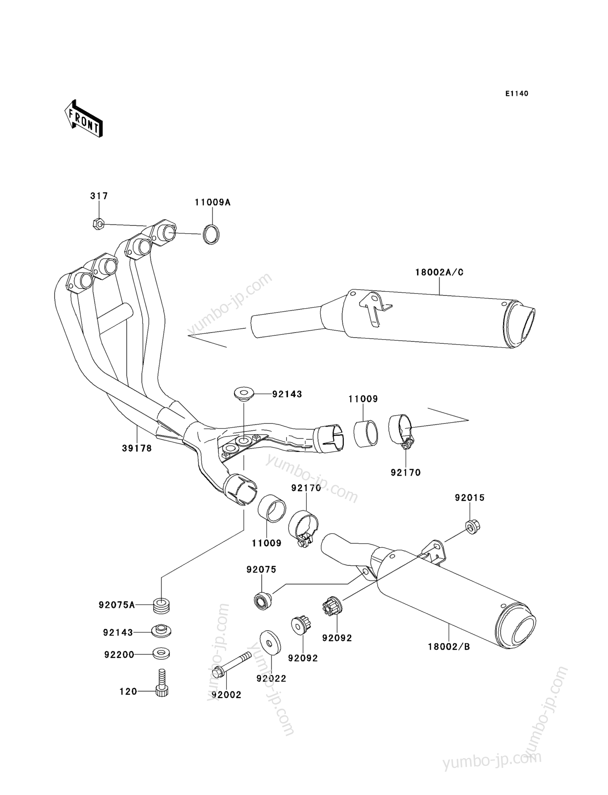 MUFFLER для мотоциклов KAWASAKI NINJA ZX-6 (ZX600-D1) 1990 г.