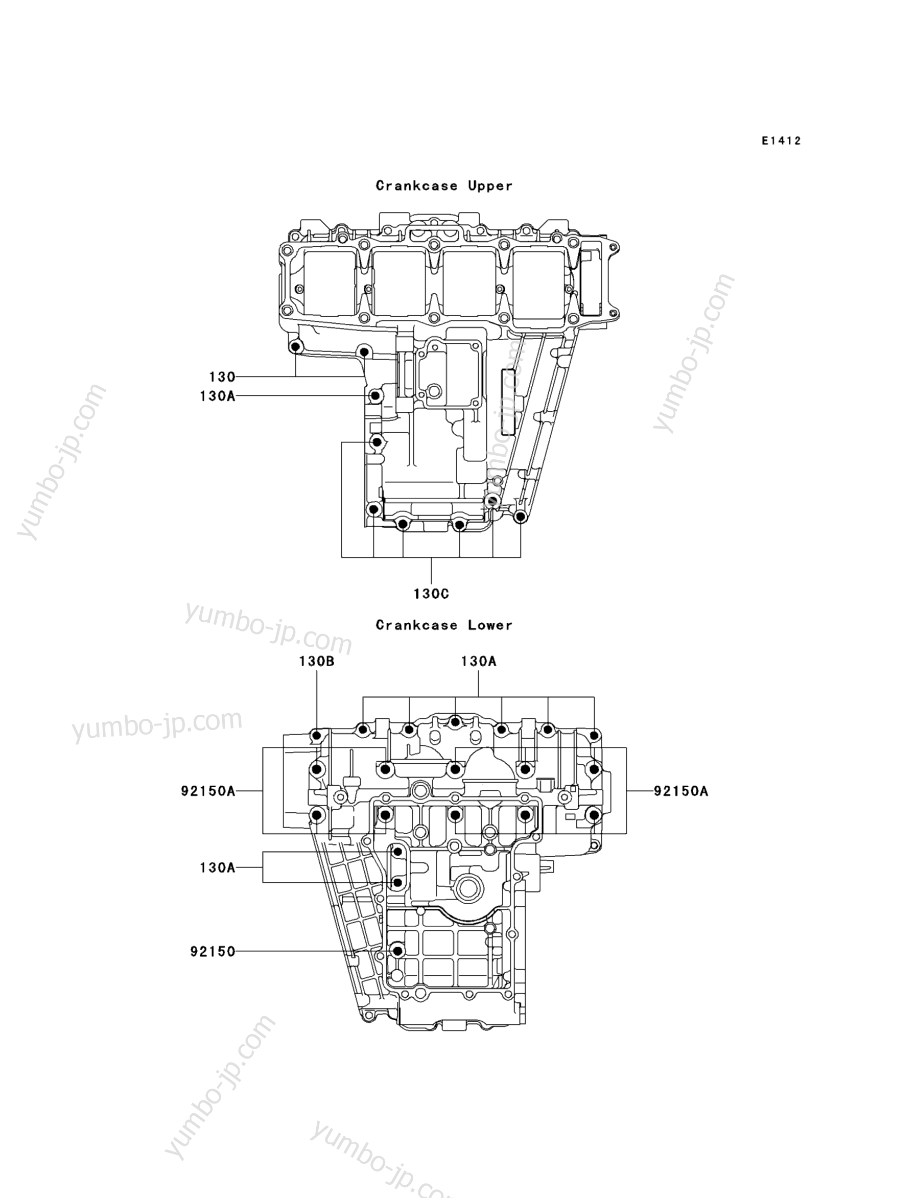 CRANKCASE BOLT PATTERN для мотоциклов KAWASAKI NINJA ZX-7R (ZX750-P1) 1996 г.