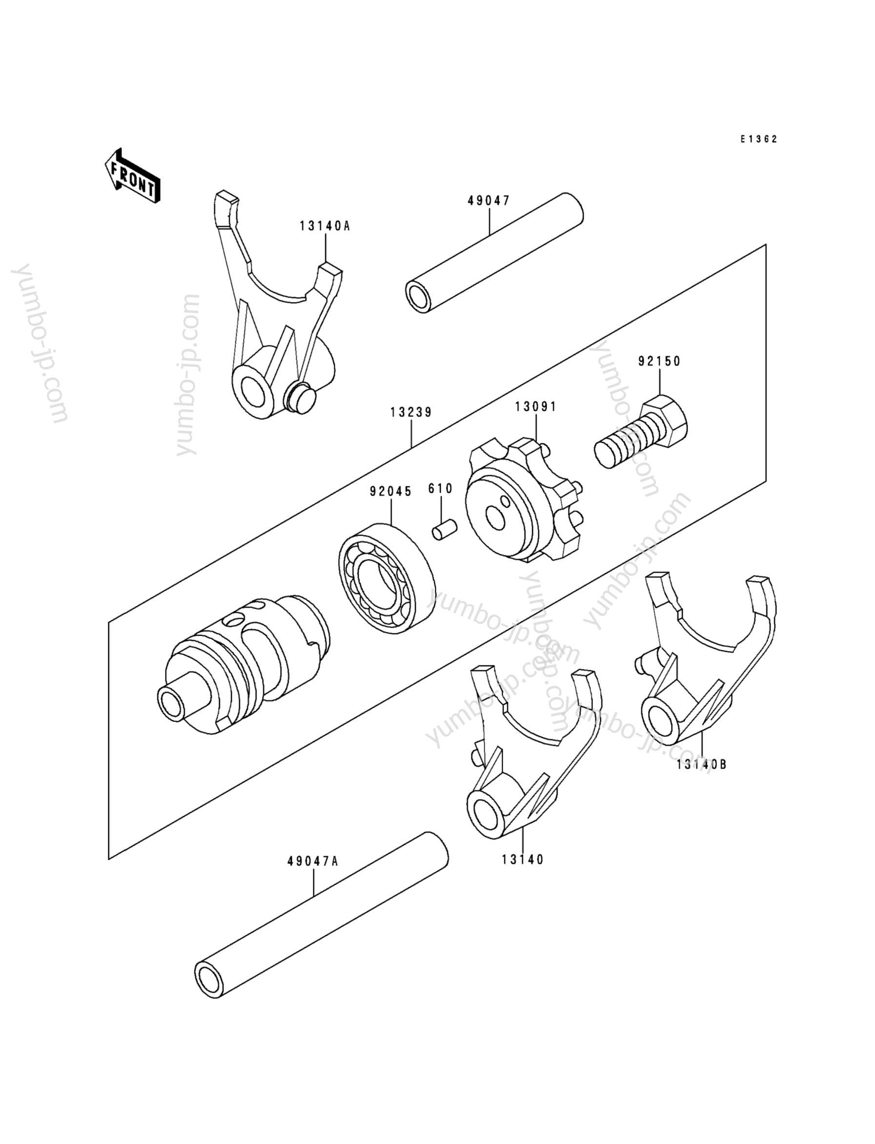 Gear Change Drum/Shift Fork(s) для мотоциклов KAWASAKI KX500 (KX500-E4) 1992 г.