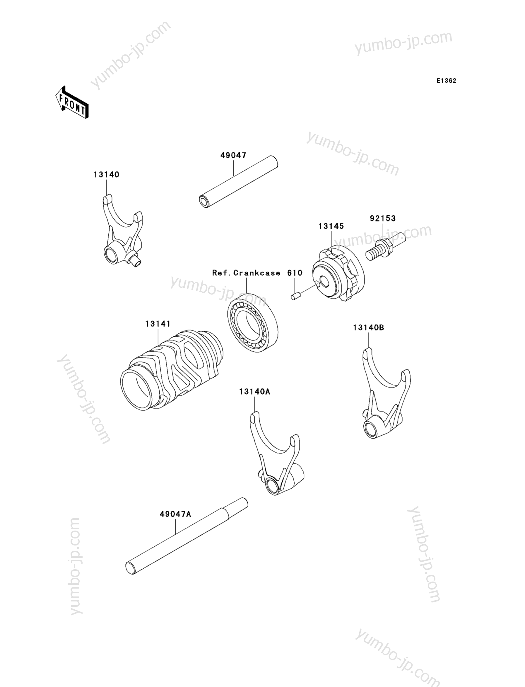 Gear Change Drum/Shift Fork(s) для мотоциклов KAWASAKI KX125 (KX125-M1) 2003 г.