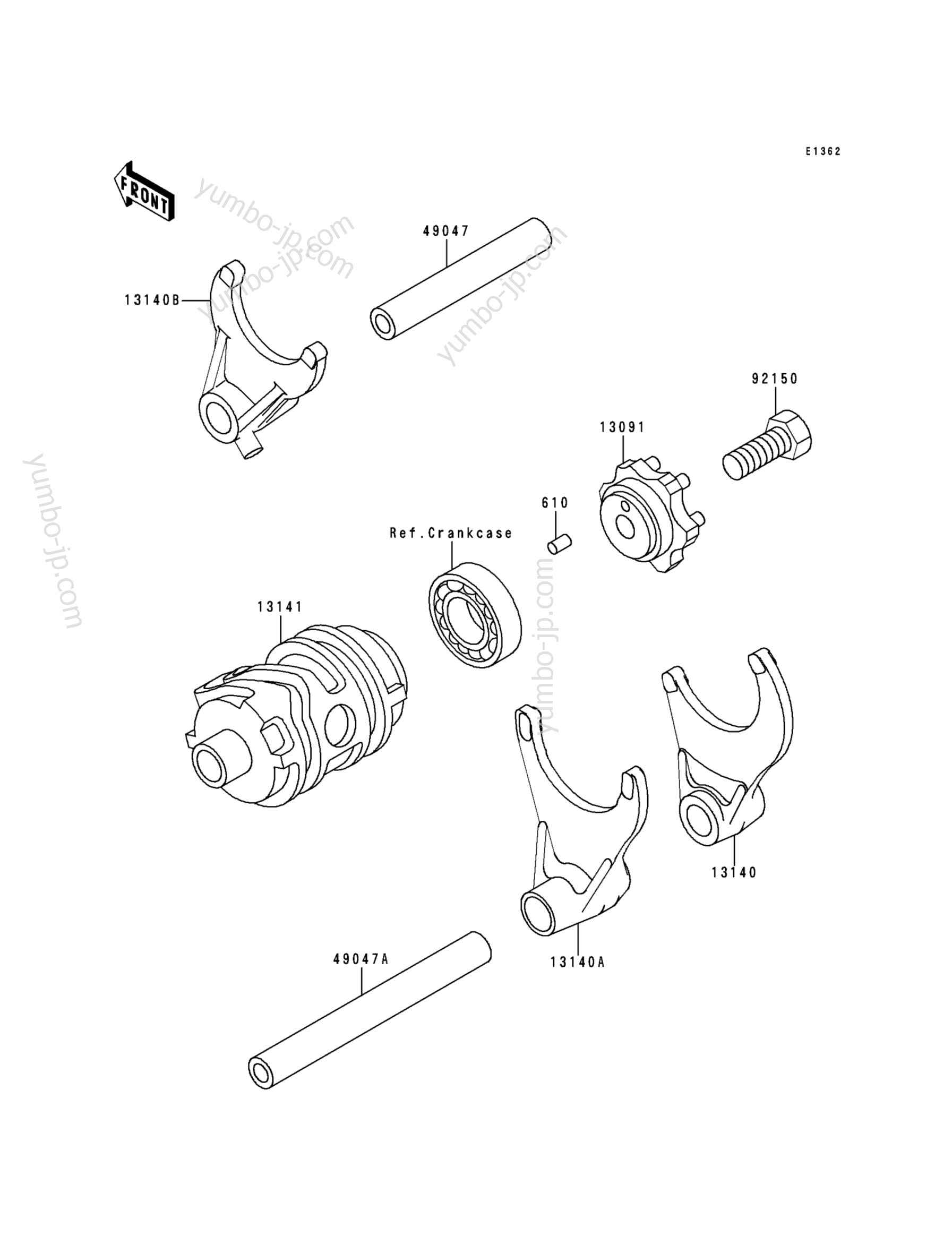 Gear Change Drum/Shift Fork(s) for motorcycles KAWASAKI KX250 (KX250-K1) 1994 year