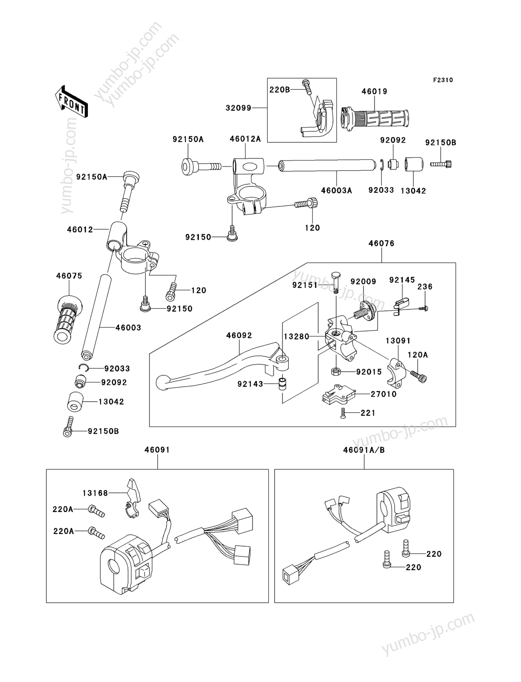 Румпель (рукоятка управления) для мотоциклов KAWASAKI NINJA ZX-9R (ZX900-E2) 2001 г.