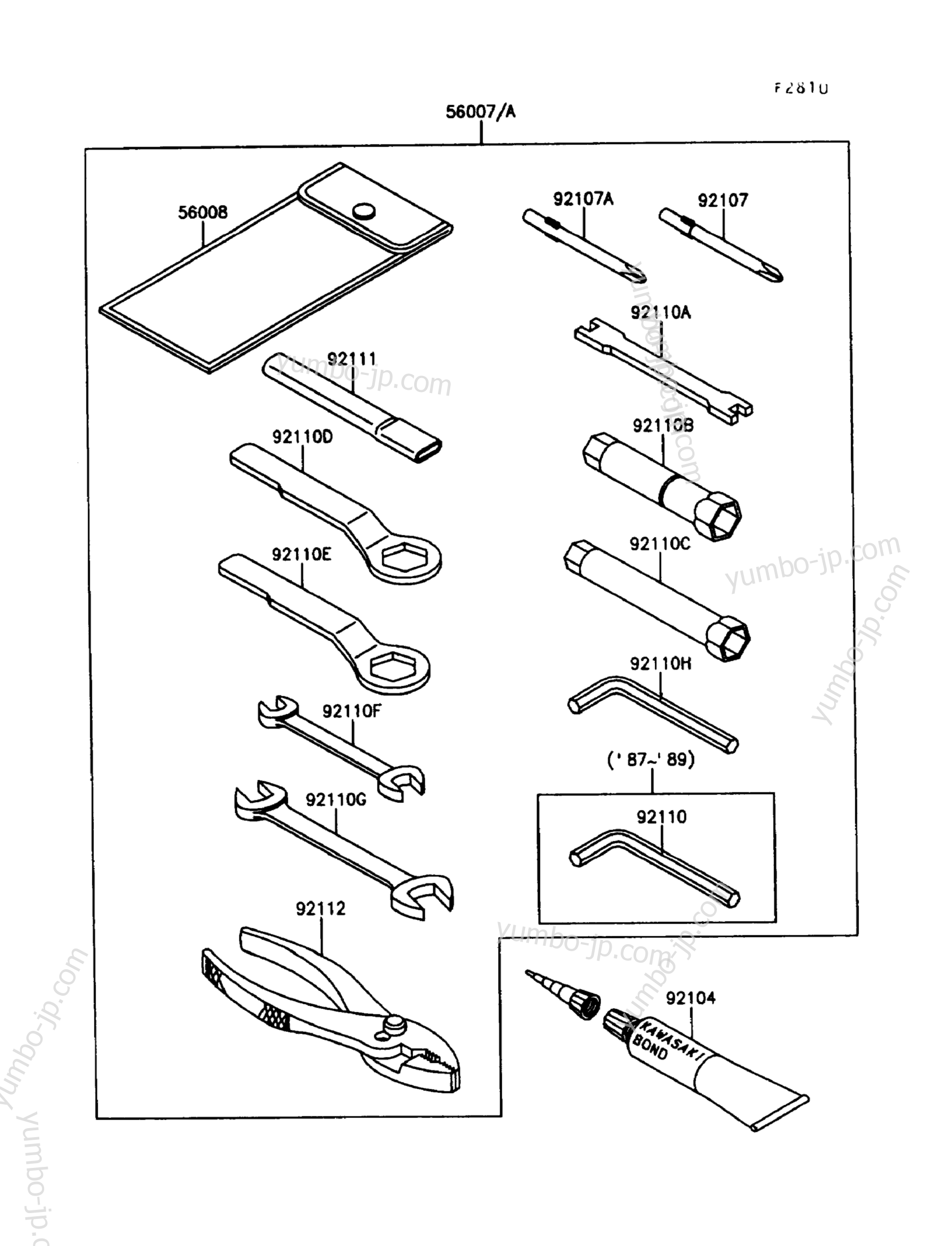 Набор инструментов для мотоциклов KAWASAKI KLR650 (KL650-A4) 1990 г.