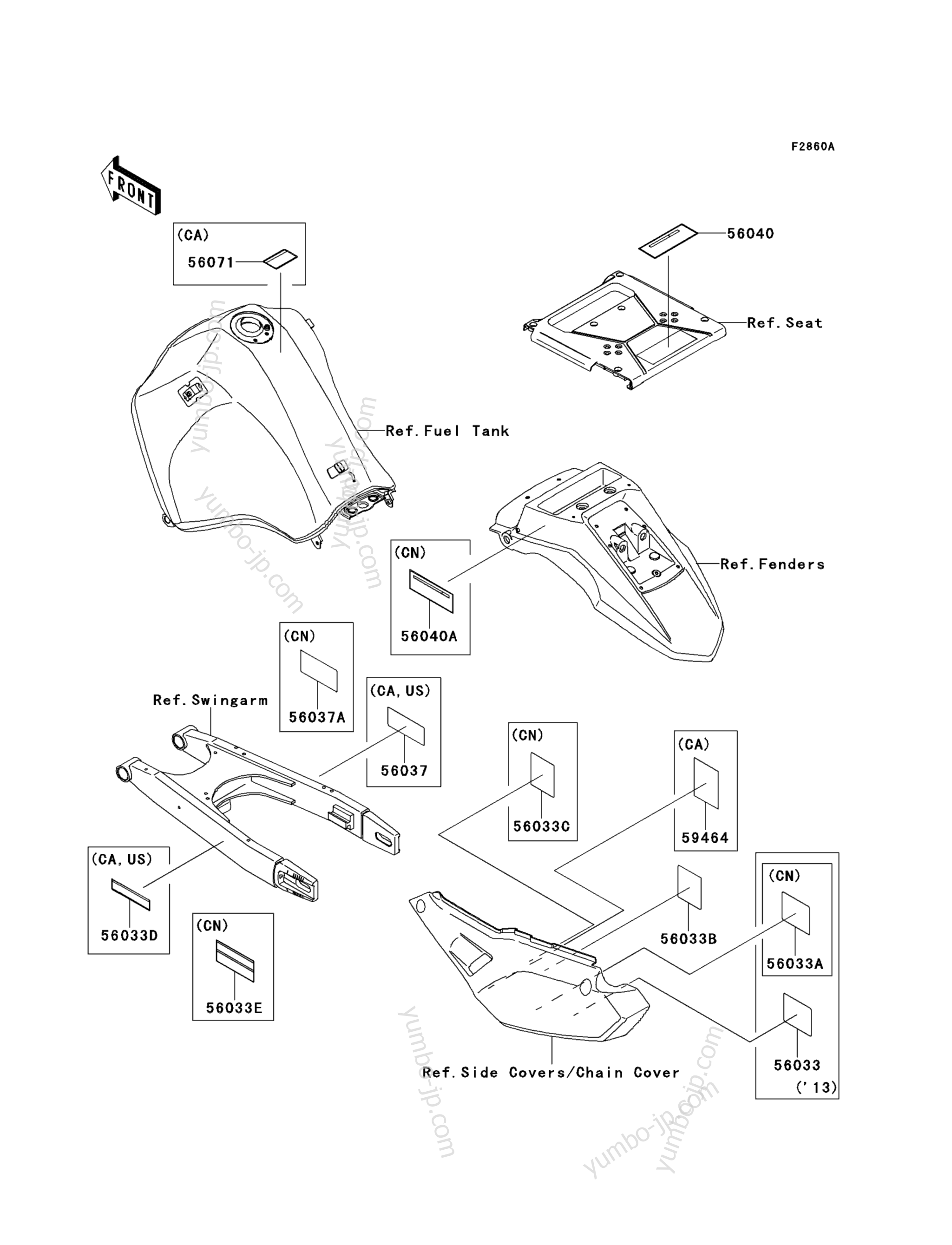 Labels(EDF&sim;EES) для мотоциклов KAWASAKI KLR650 (KL650EDF) 2013 г.