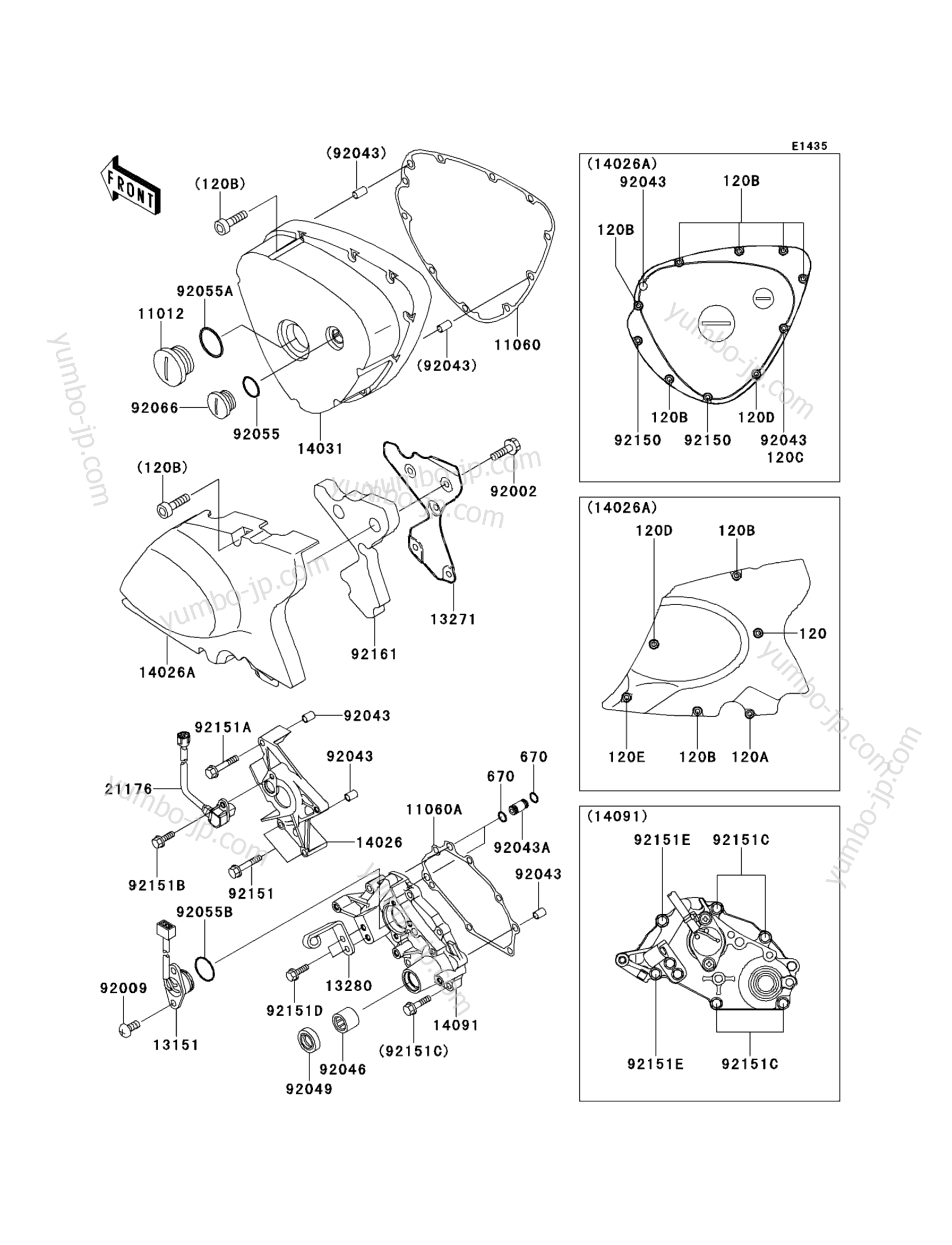 Left Engine Cover(s) for motorcycles KAWASAKI W650 (EJ650-A3) 2001 year