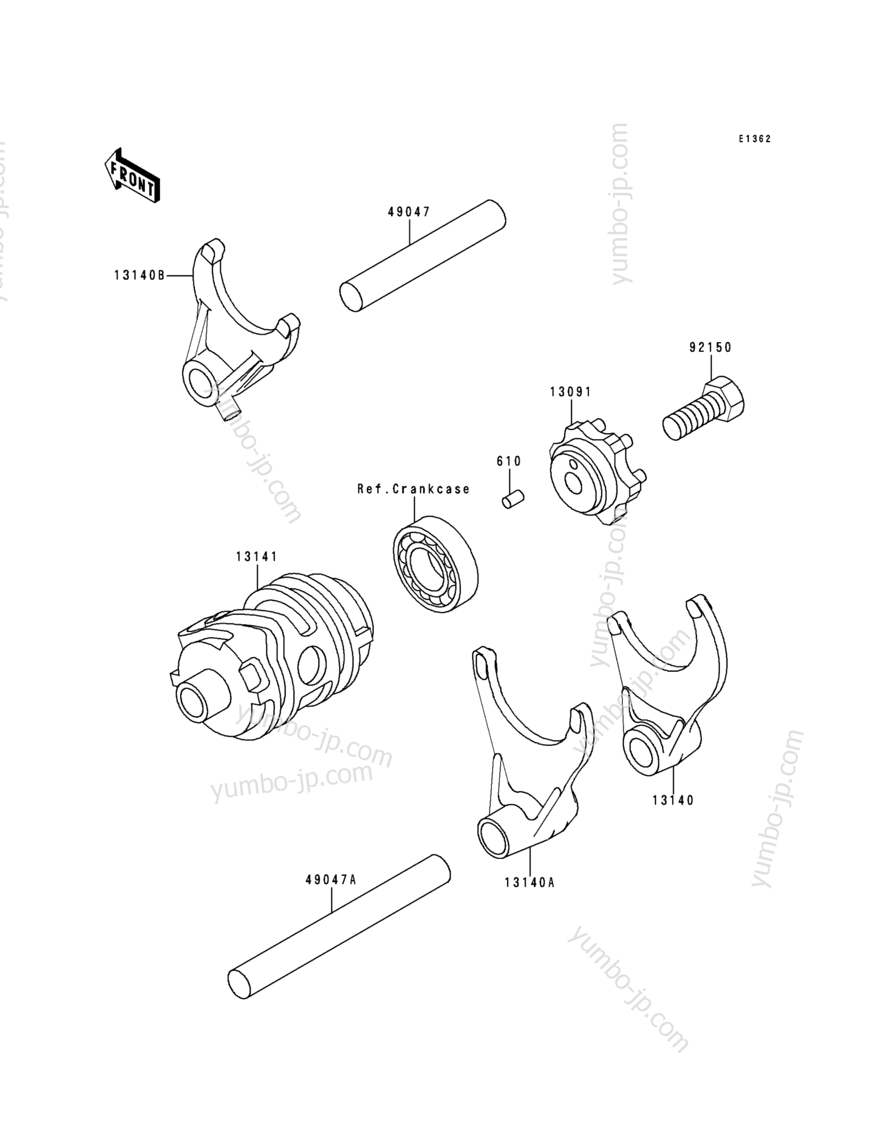 Gear Change Drum/Shift Fork(s) for motorcycles KAWASAKI KX250 (KX250-L1) 1999 year