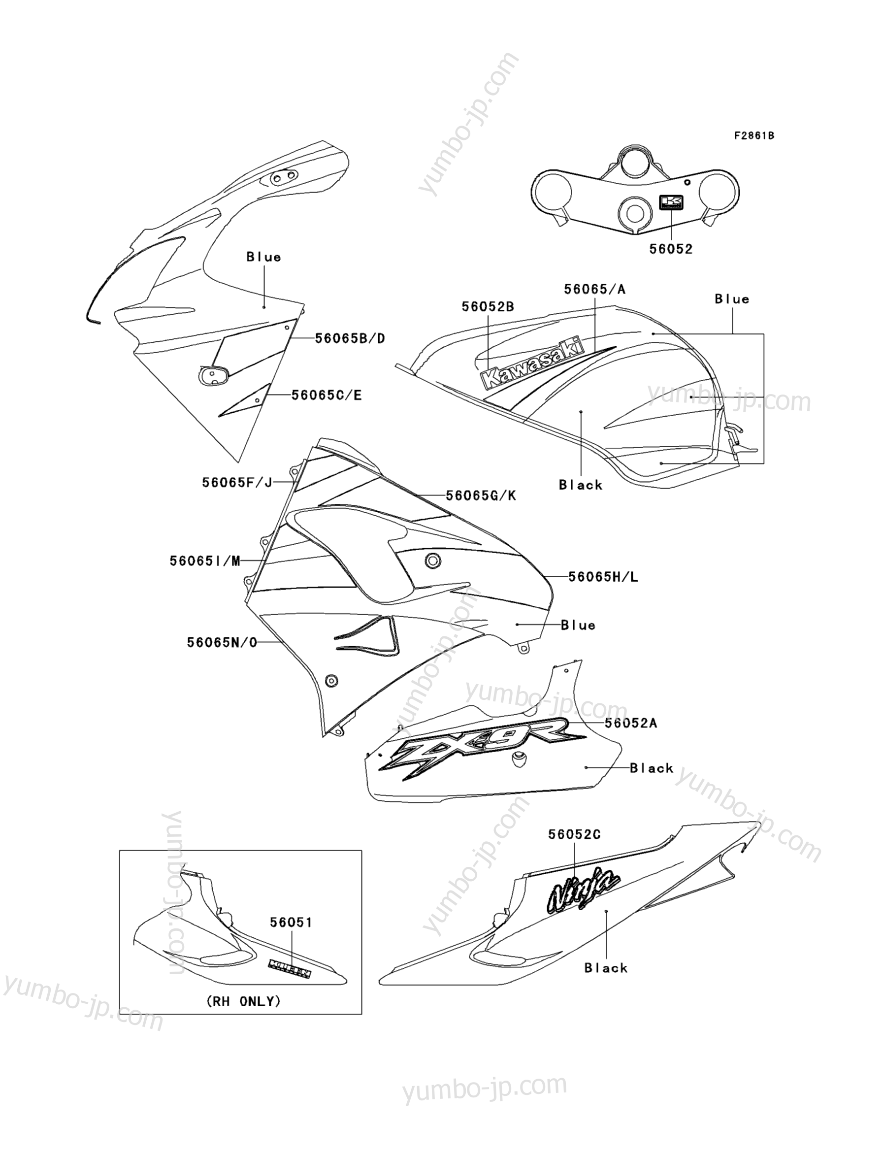 Decals(Blue/Black)(CN)(ZX900-F1) для мотоциклов KAWASAKI NINJA ZX-9R (ZX900-F1) 2002 г.