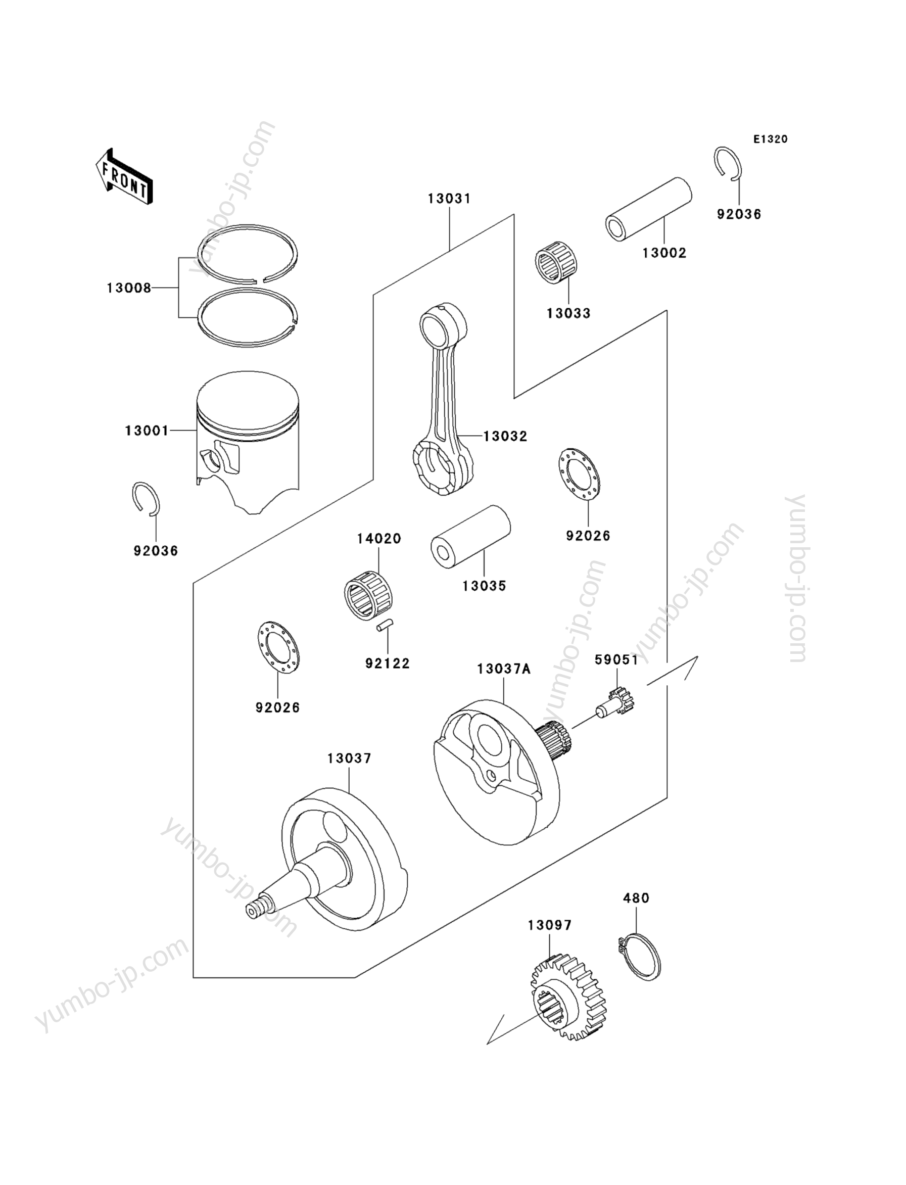 Crankshaft/Piston(s) for motorcycles KAWASAKI KX500 (KX500-E11) 1999 year