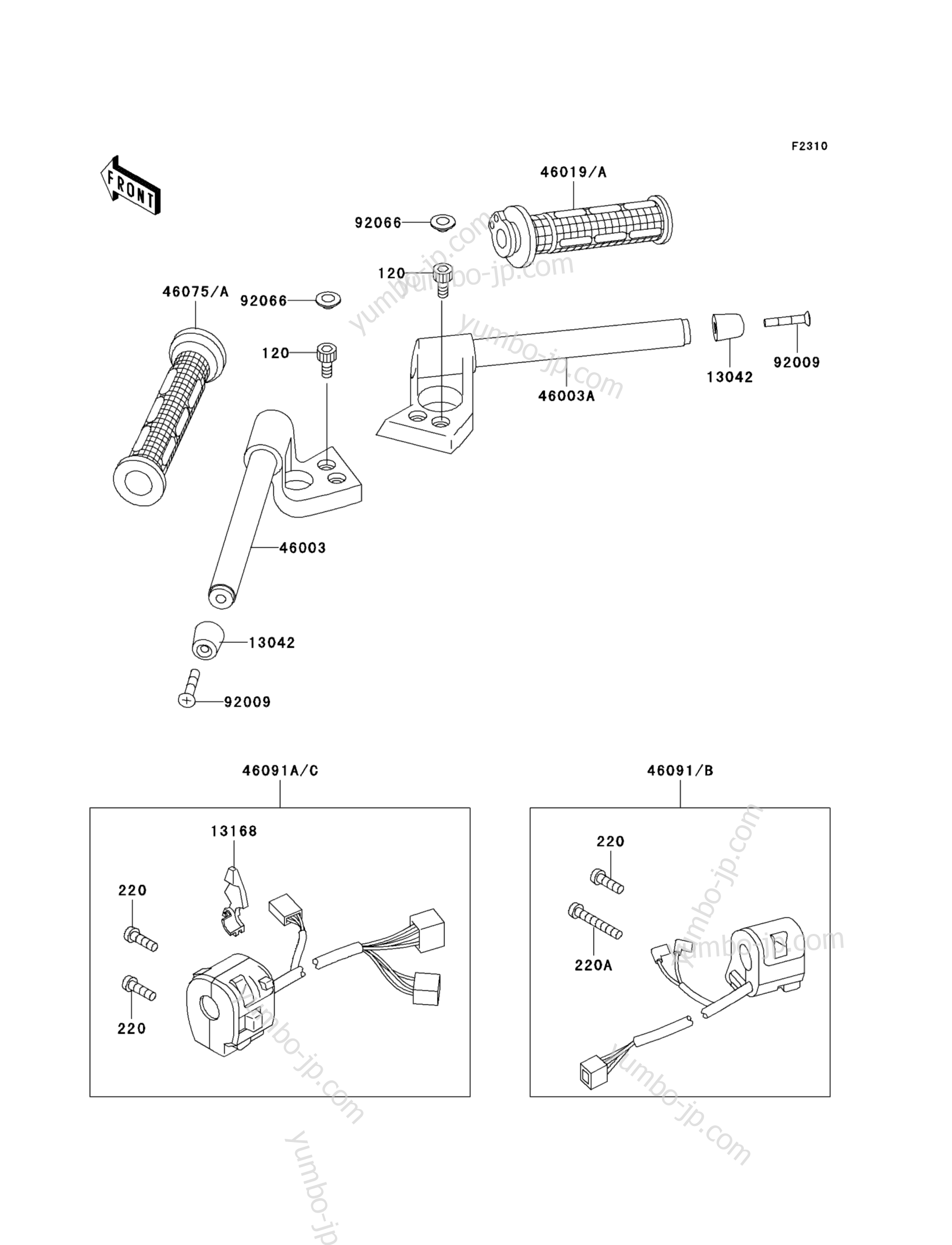 Румпель (рукоятка управления) для мотоциклов KAWASAKI NINJA ZX-11 (ZX1100-D6) 1998 г.