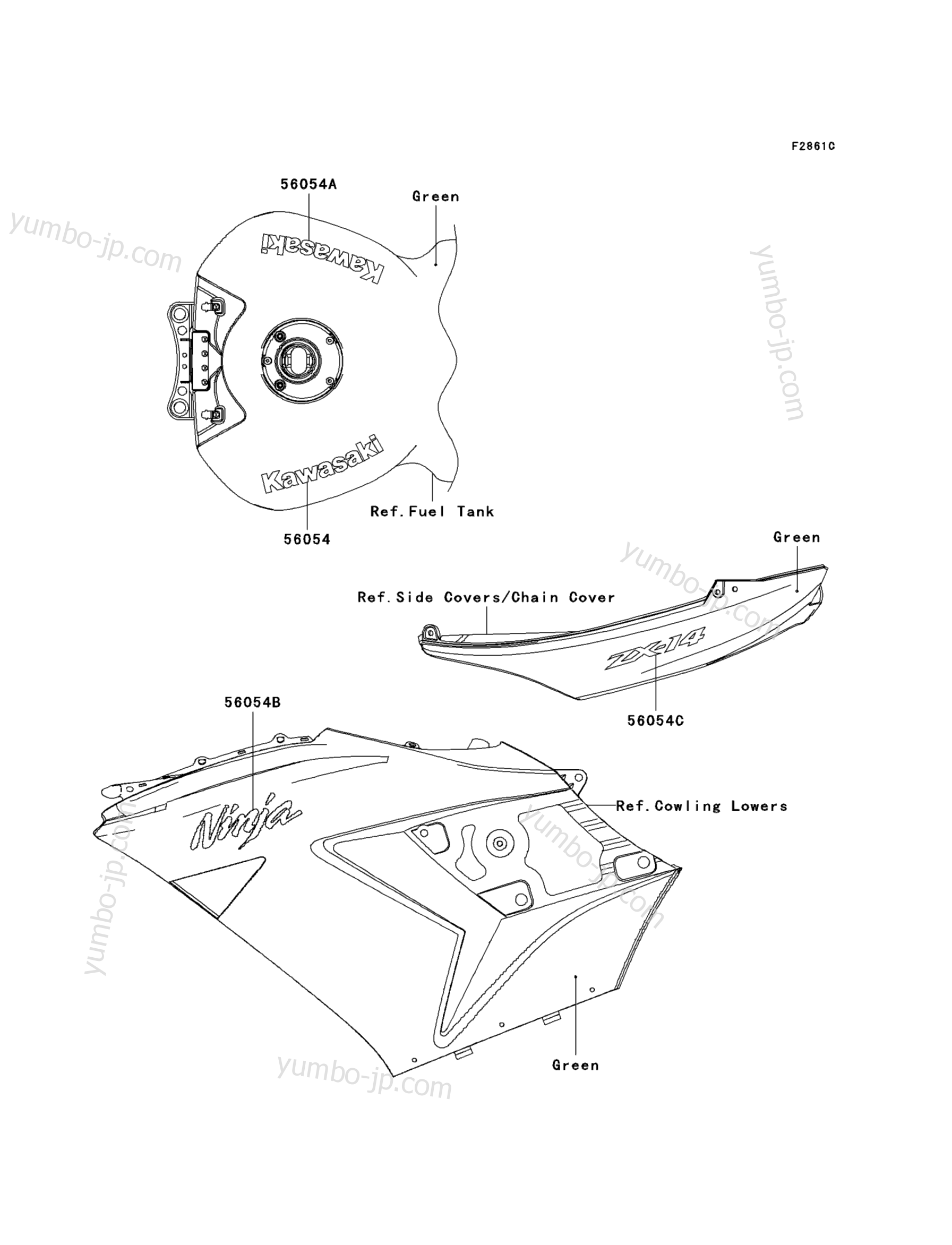 Decals(Green)(C9F) для мотоциклов KAWASAKI NINJA ZX-14 (ZX1400C9F) 2009 г.