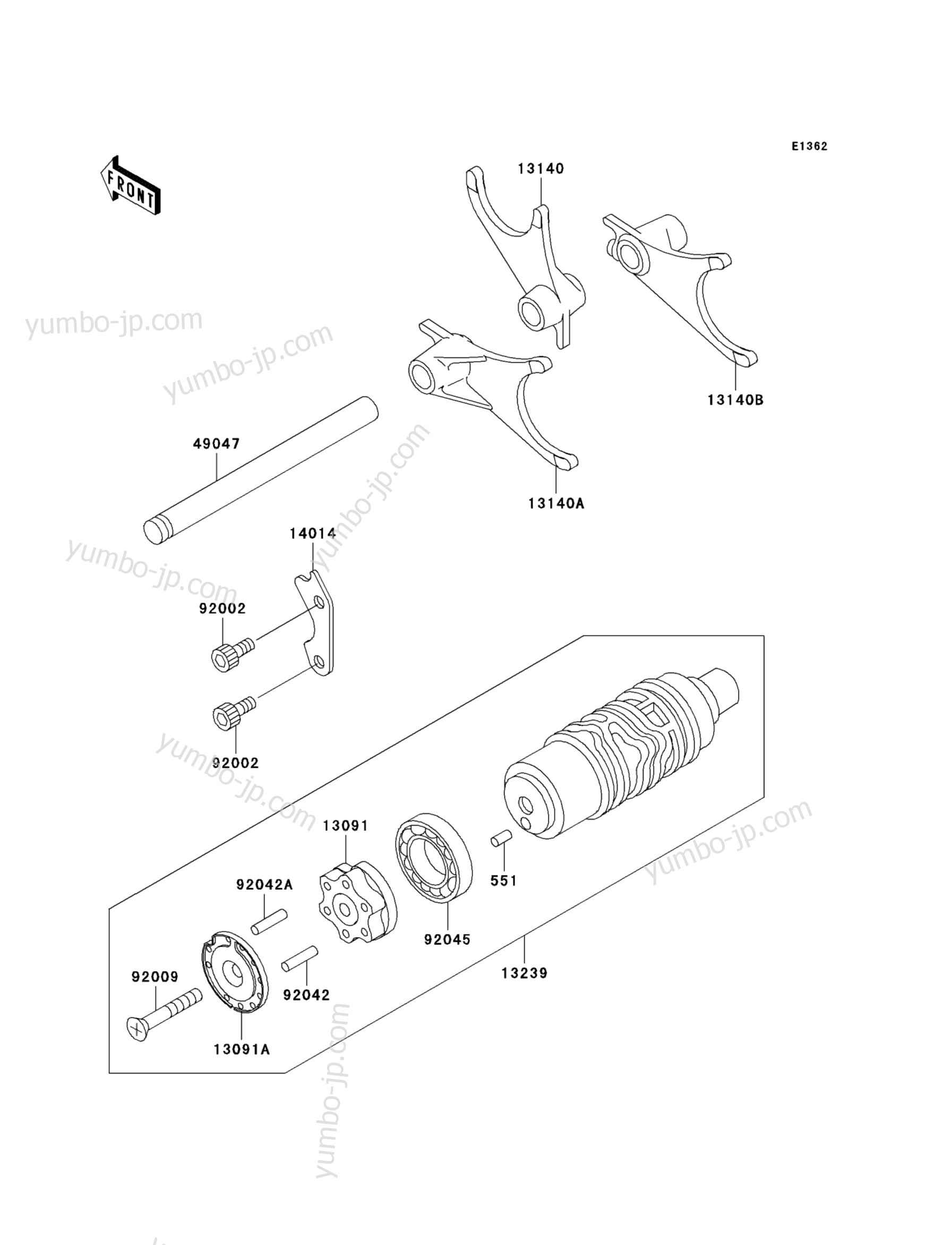 Gear Change Drum/Shift Fork(s) для мотоциклов KAWASAKI CONCOURS (ZG1000-A20) 2005 г.