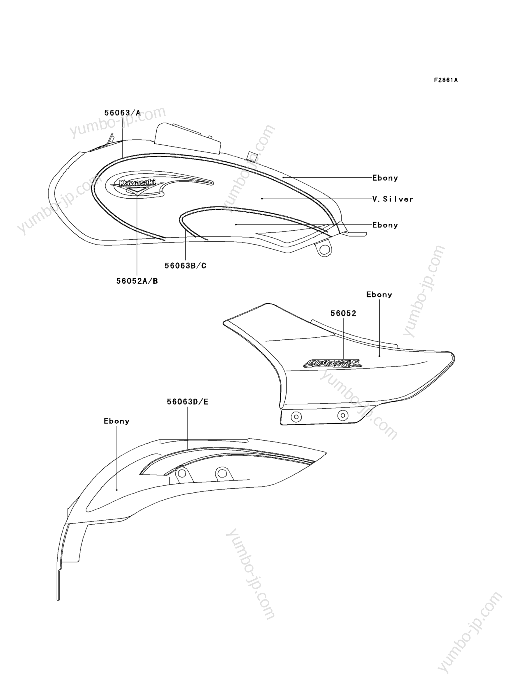 Decals(Ebony/Silver)(A4&sim;A6) для мотоциклов KAWASAKI ELIMINATOR 125 (BN125-A6) 2003 г.
