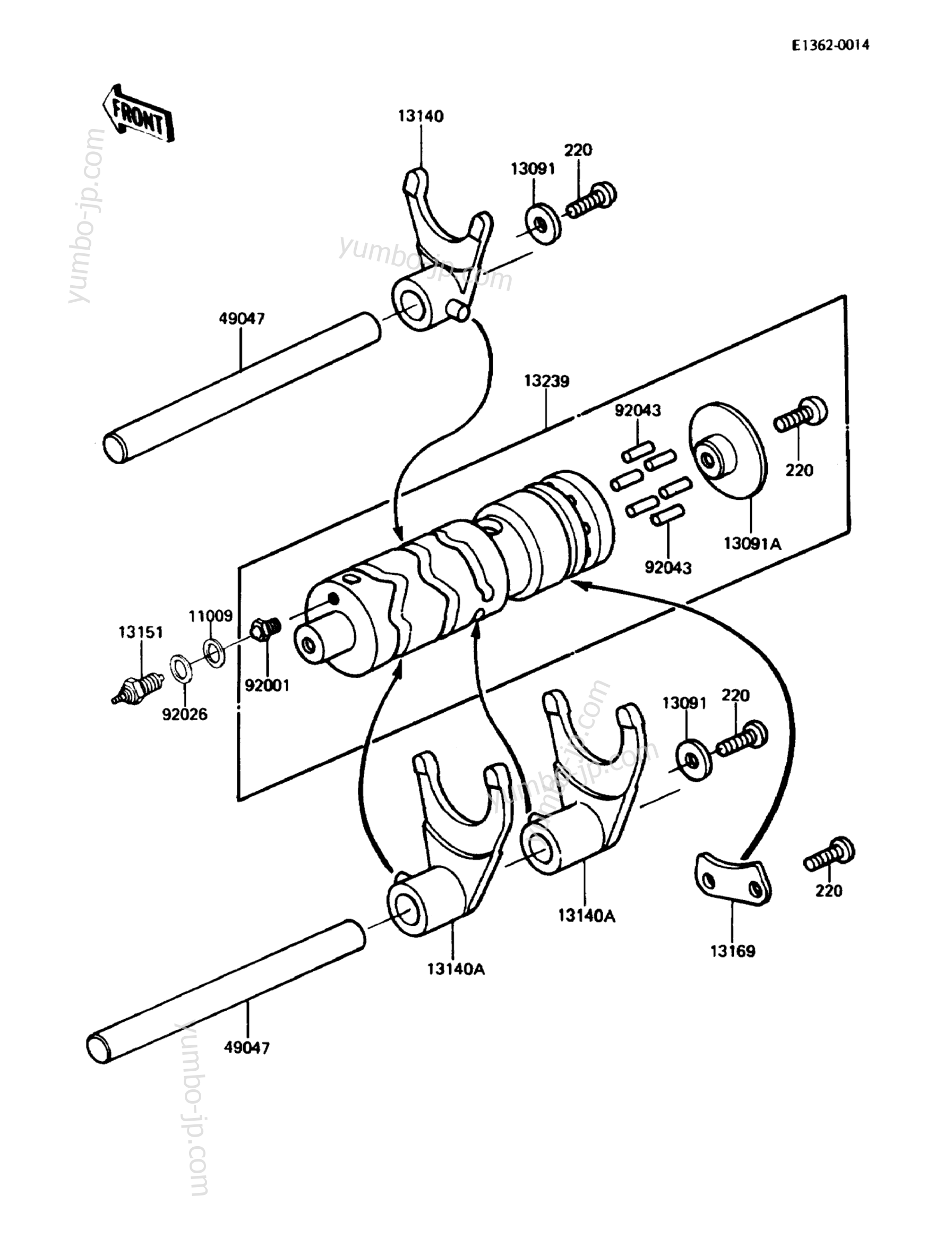 Gear Change Drum/Shift Fork(s) for motorcycles KAWASAKI LTD 305 (KZ305-B3) 1988 year