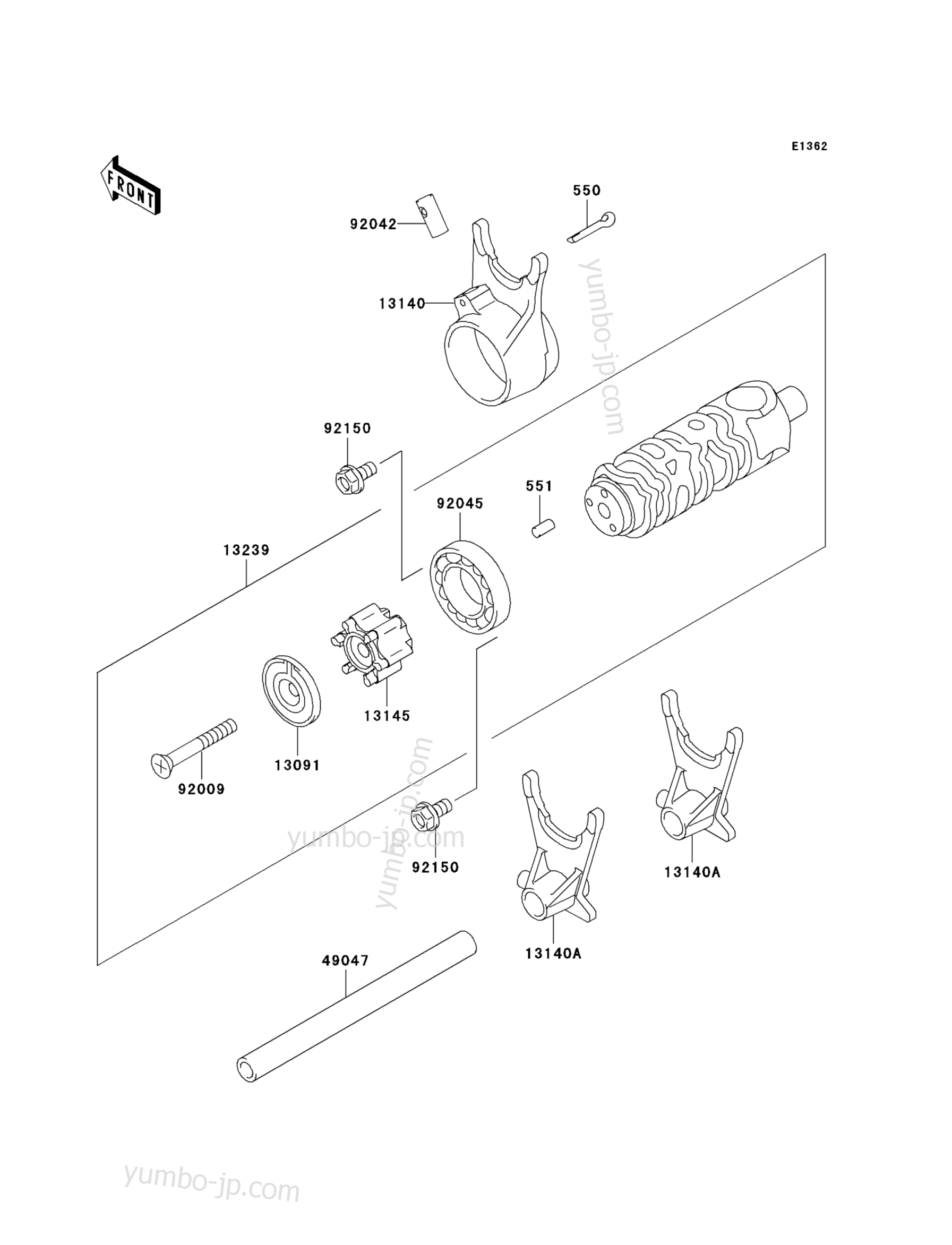 Gear Change Drum/Shift Fork(s) для мотоциклов KAWASAKI NINJA 500 (EX500-D12) 2005 г.