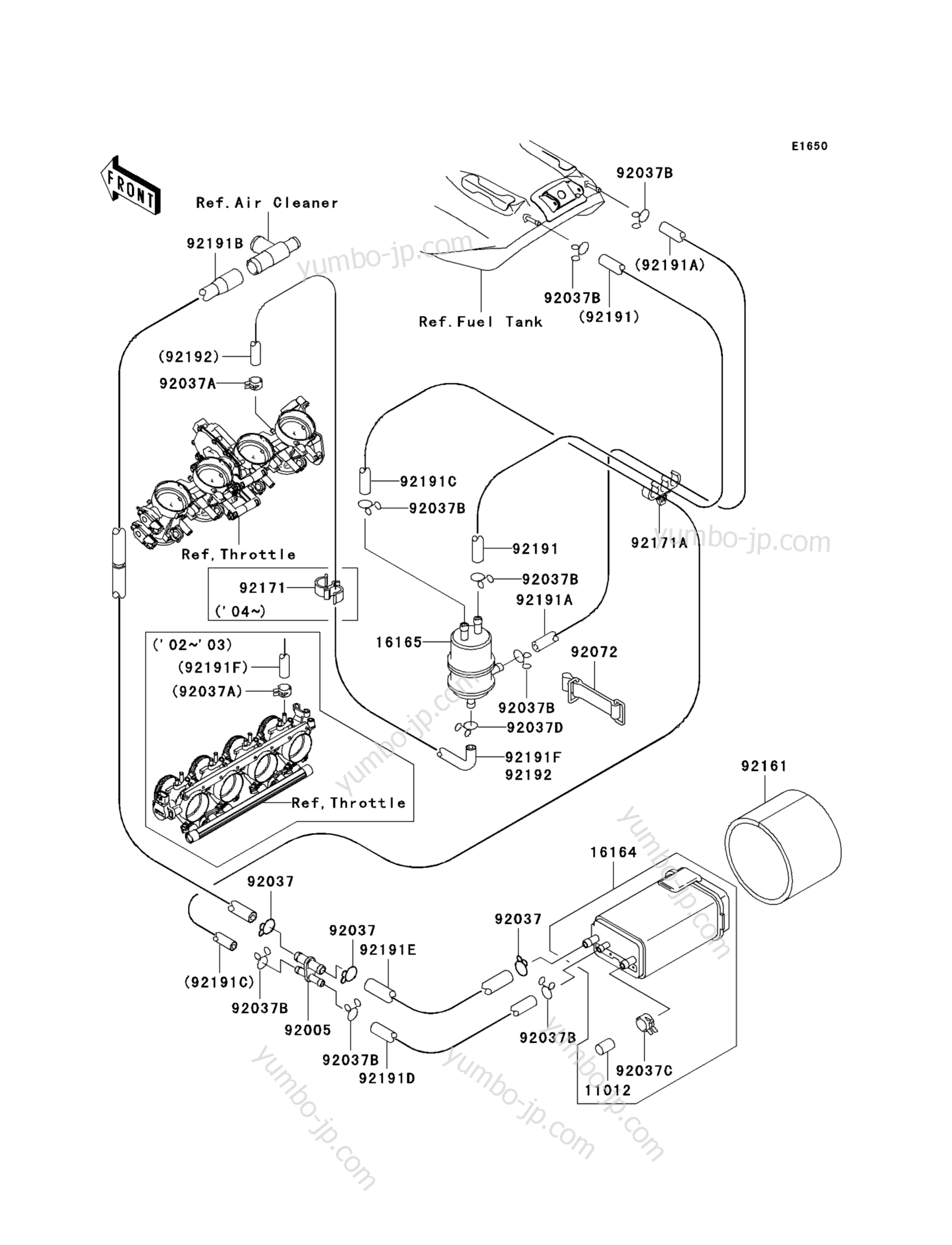 Fuel Evaporative System(CA) for motorcycles KAWASAKI NINJA ZX-12R (ZX1200-B2) 2003 year