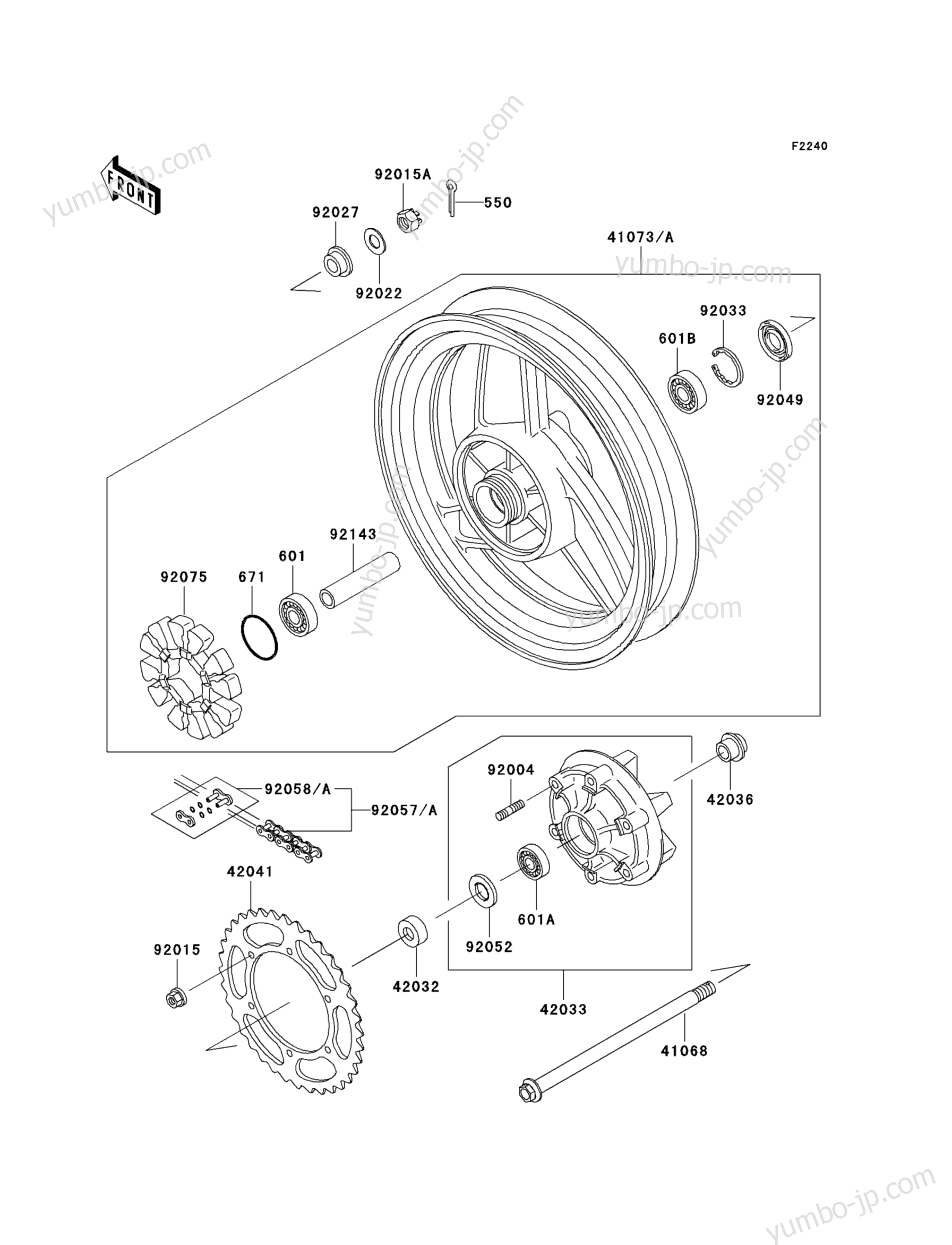 REAR WHEEL/CHAIN for motorcycles KAWASAKI NINJA 500 (EX500-D12) 2005 year