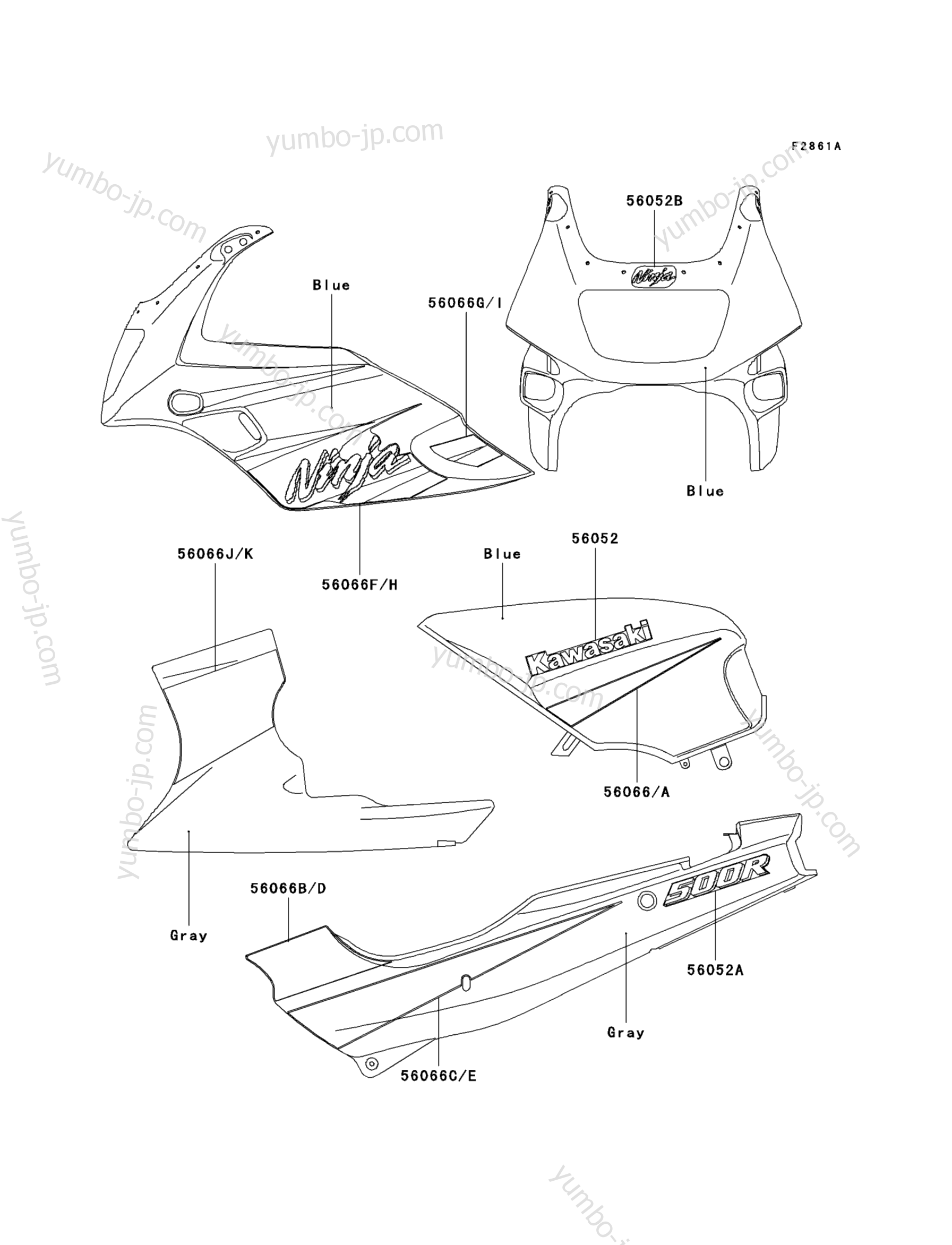 Decals(Blue)(D10/D11) для мотоциклов KAWASAKI NINJA 500 (EX500-D10) 2003 г.