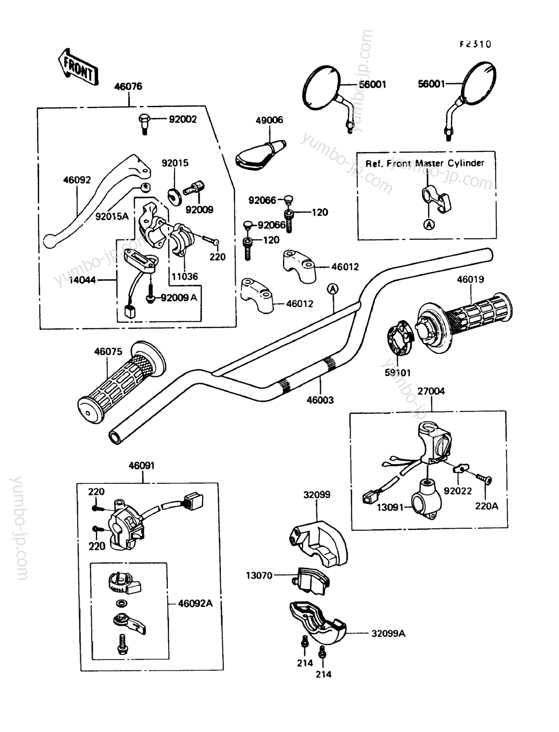 Румпель (рукоятка управления) для мотоциклов KAWASAKI KLR250 (KL250-D8) 1991 г.