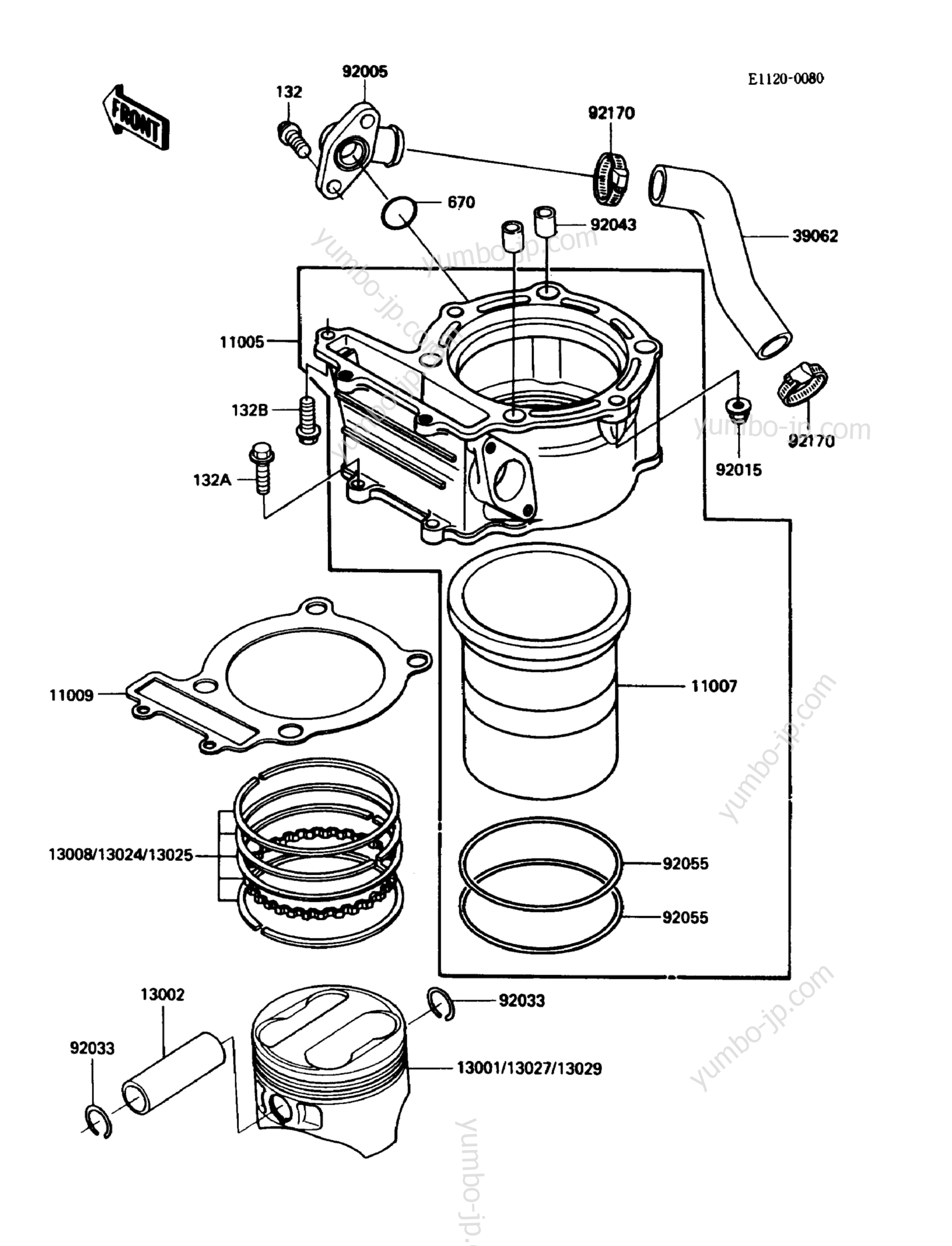 Cylinder/Piston(s) for motorcycles KAWASAKI KLR250 (KL250-D5) 1988 year