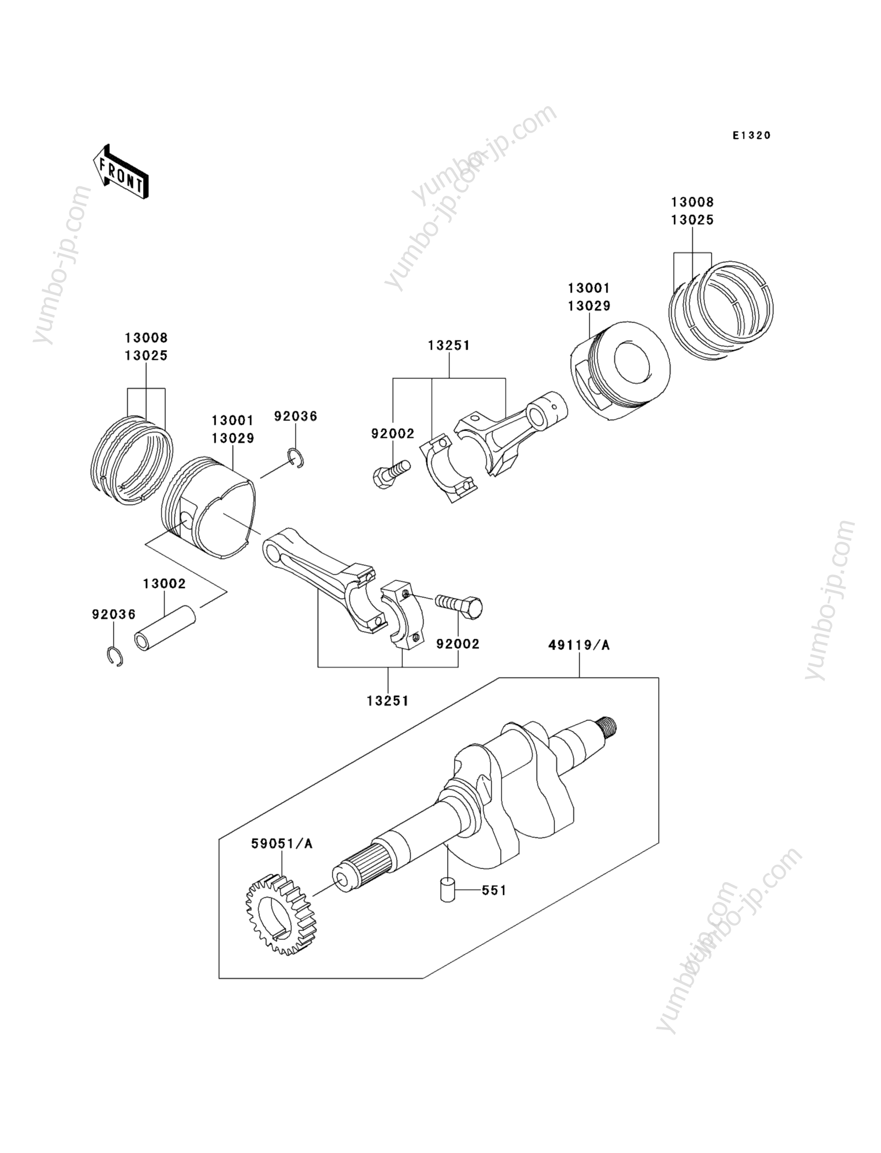Crankshaft/Piston(s) для мотовездеходов KAWASAKI MULE 2520 (KAF620-B5) 2007 г.