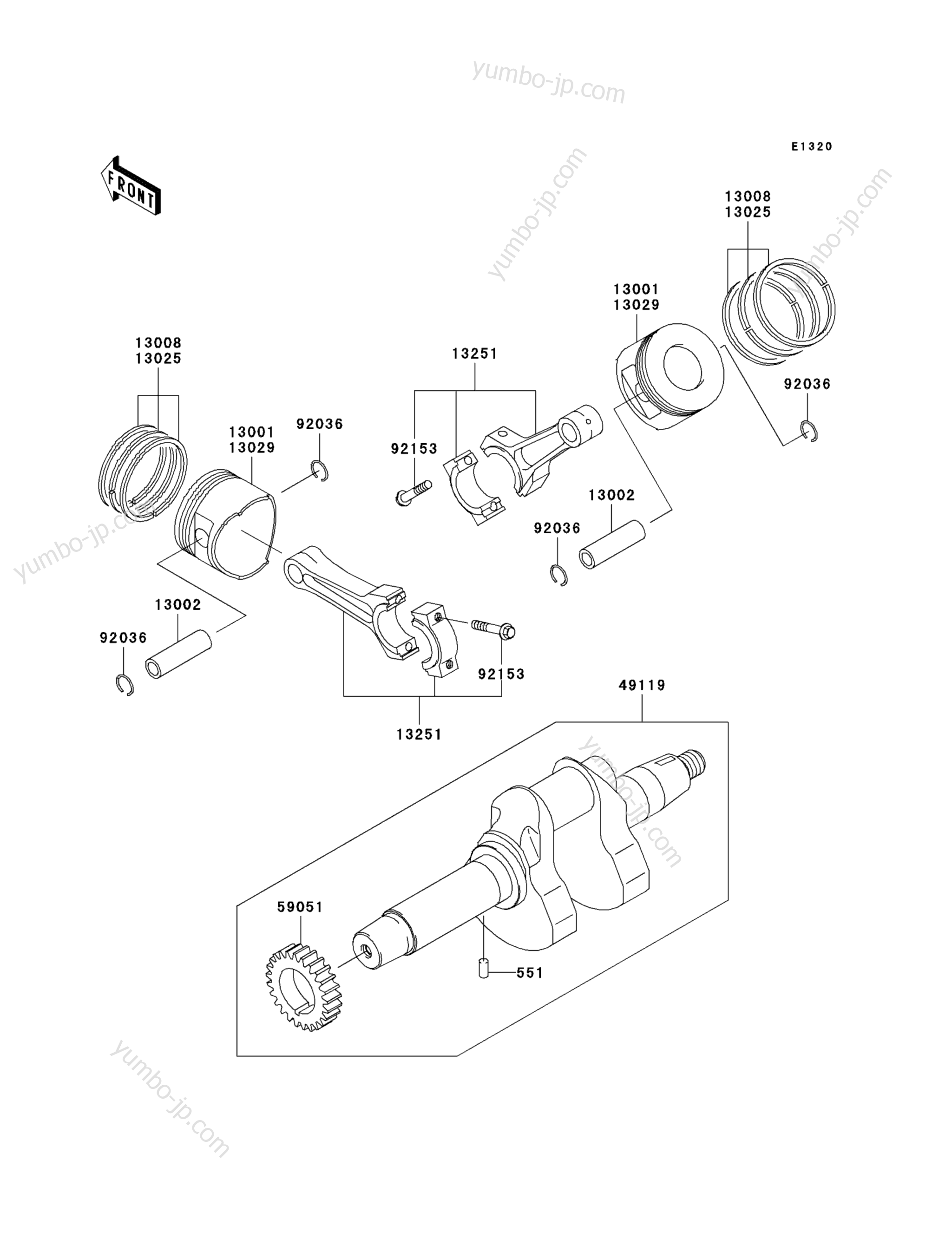 Crankshaft/Piston(s) для мотовездеходов KAWASAKI MULE 4010 TRANS4X4 (KAF620RDFA) 2013 г.