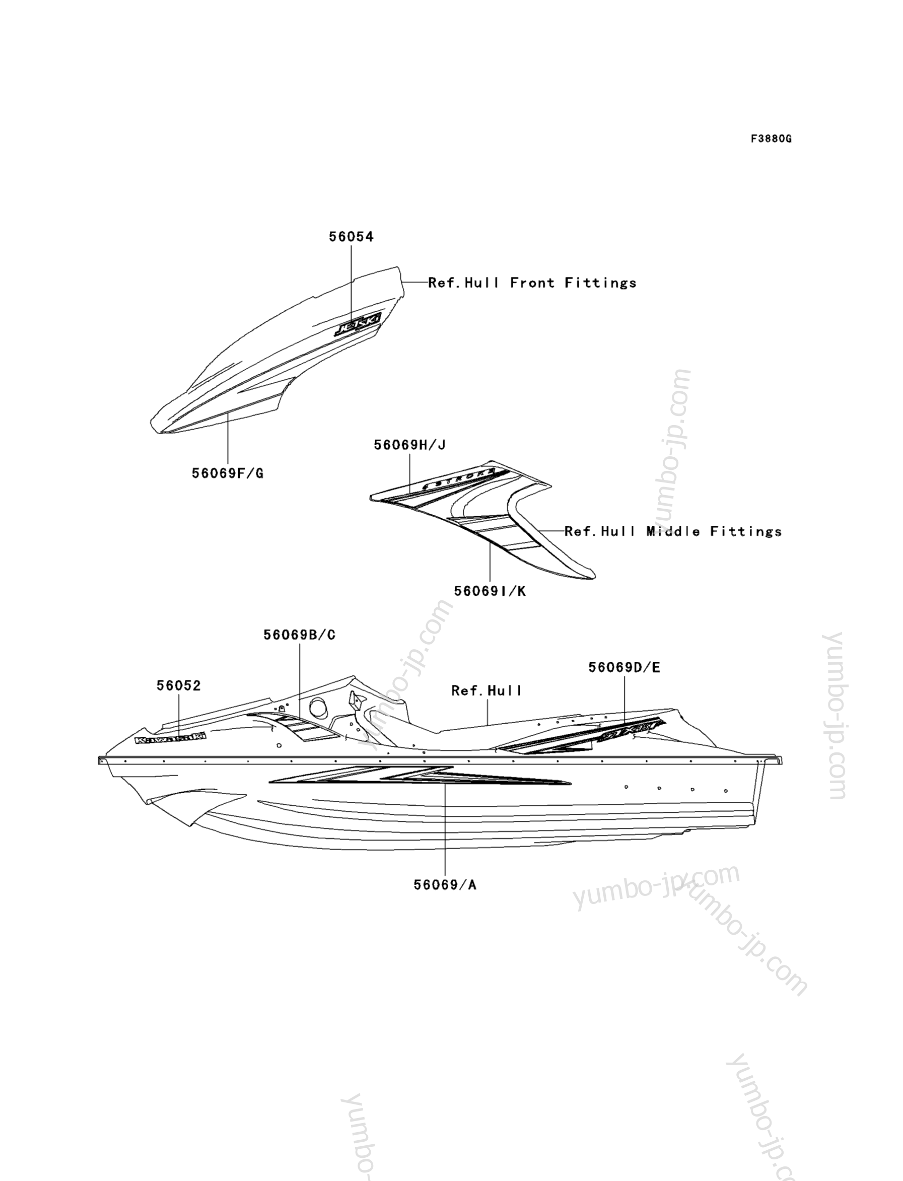 Decals(Titanium)(AAF) for watercrafts KAWASAKI JET SKI STX-15F (JT1500AAF) 2010 year