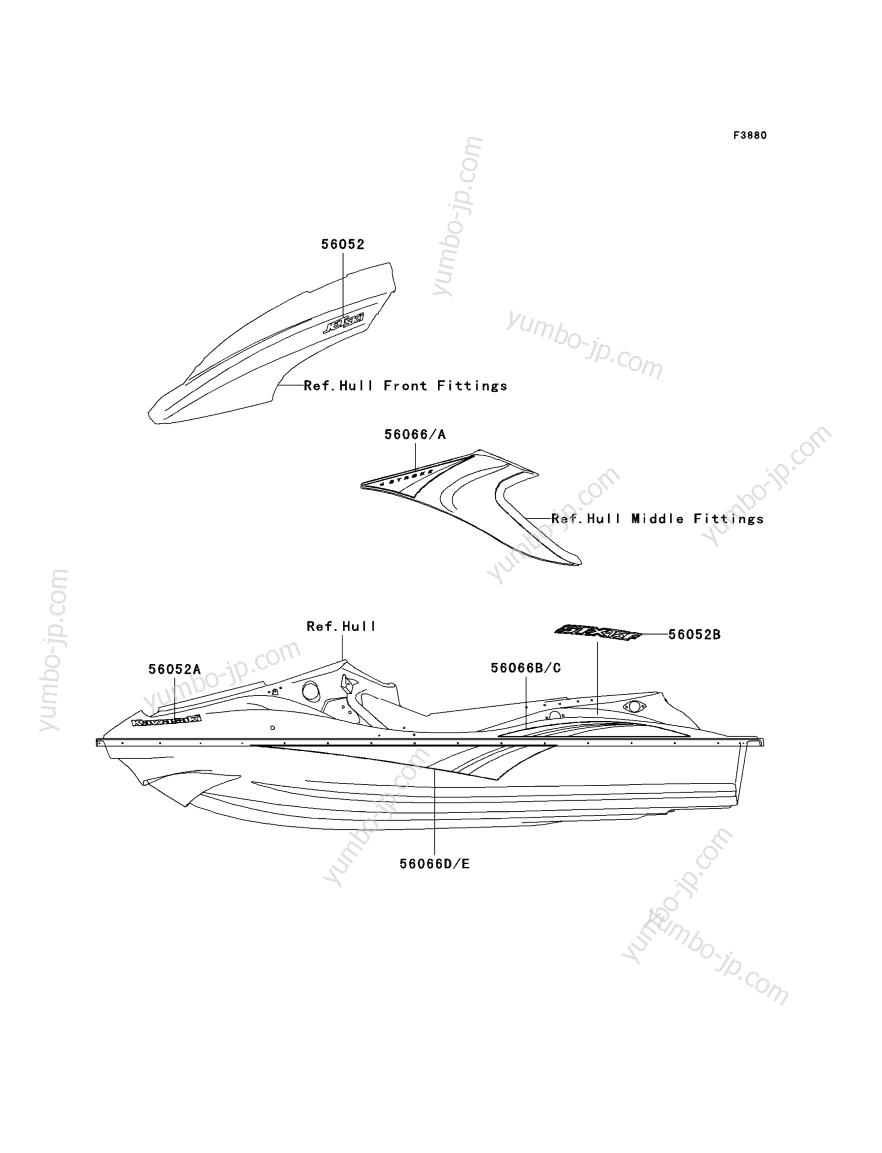 Decals(A1) for watercrafts KAWASAKI JET SKI STX-15F (JT1500-A1) 2004 year