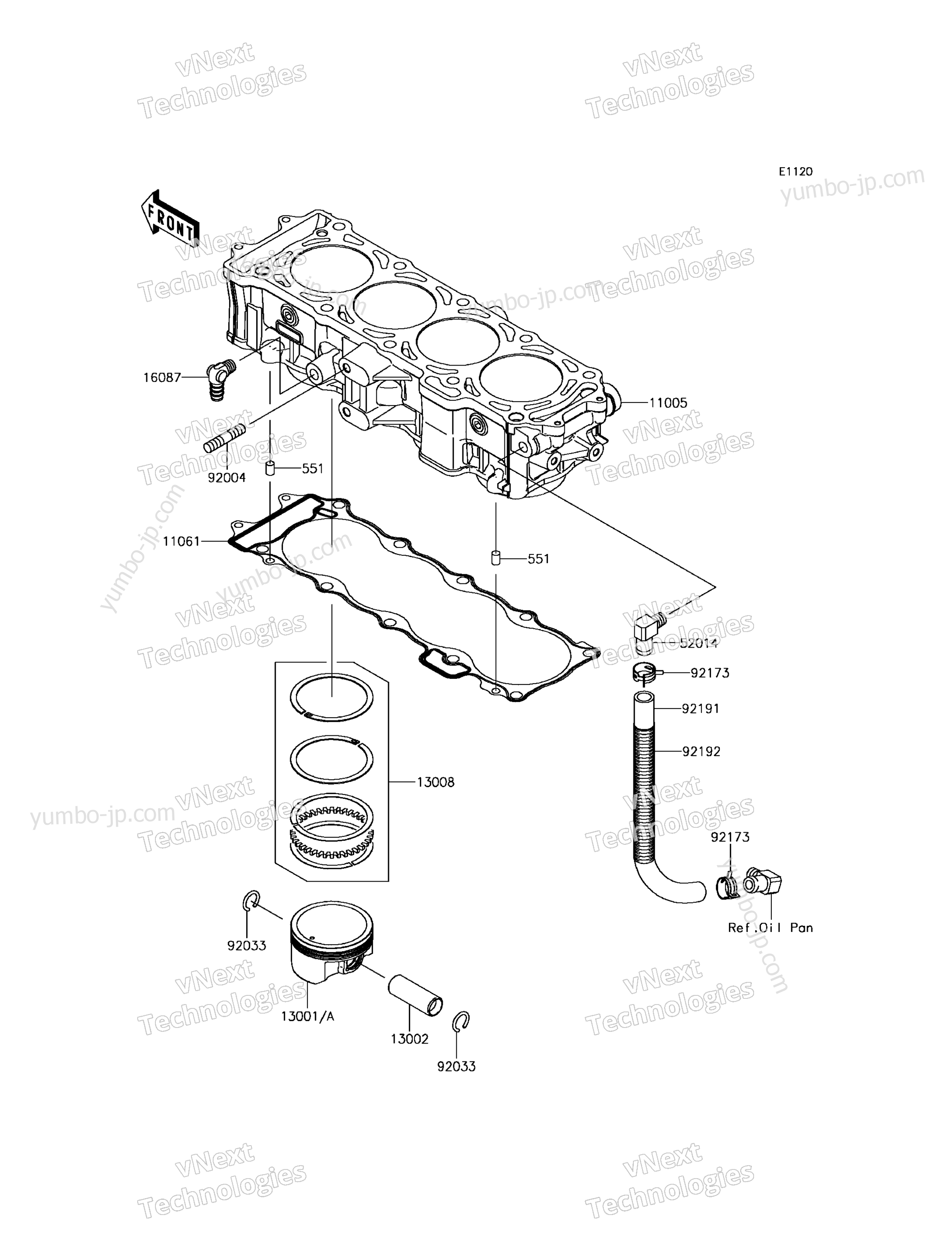 Cylinder/Piston(s) для гидроциклов KAWASAKI JET SKI ULTRA 310R (JT1500NFF) 2015 г.
