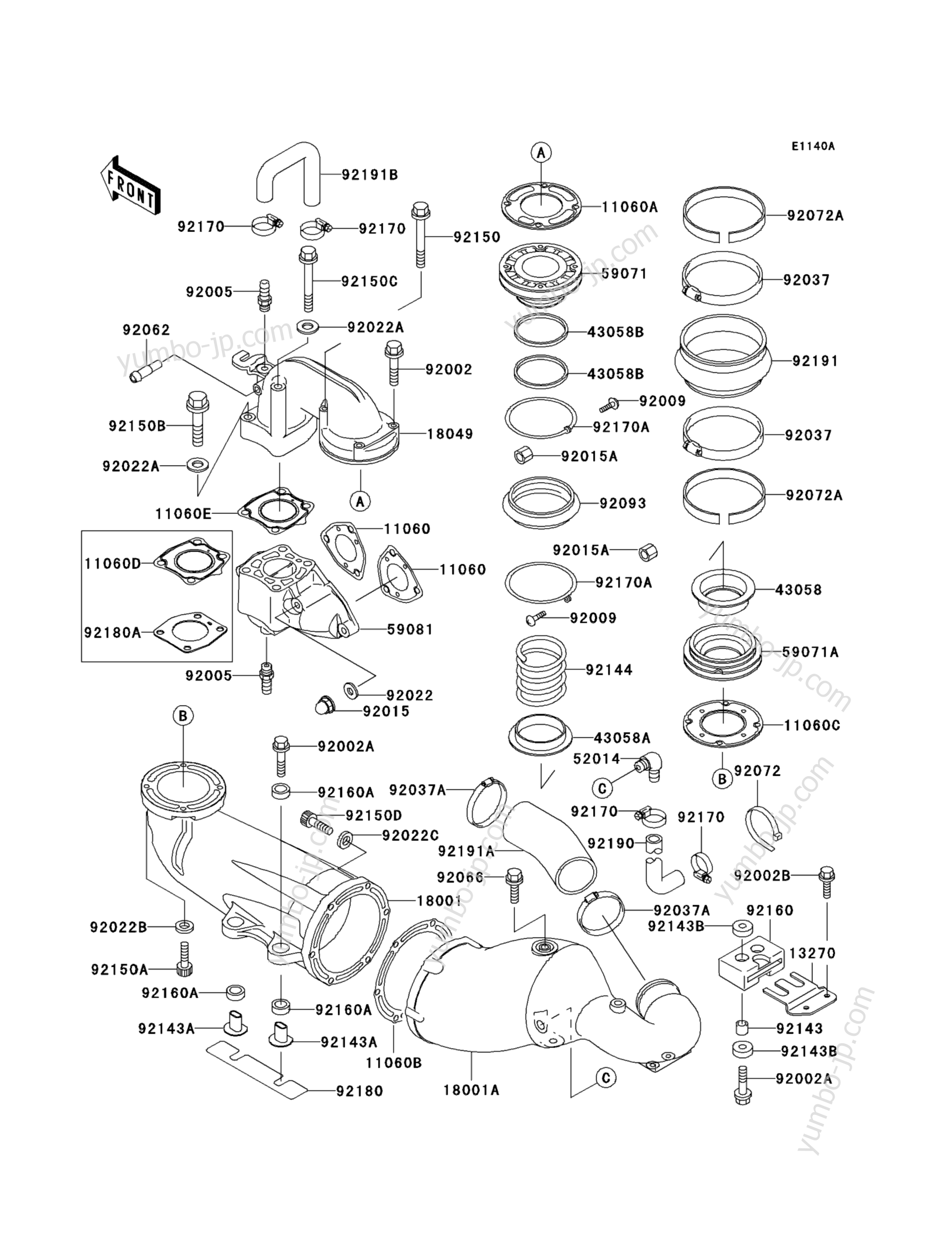 Muffler(s) (JT750-B2/B3) для гидроциклов KAWASAKI JET SKI STS (JT750-B3) 1997 г.