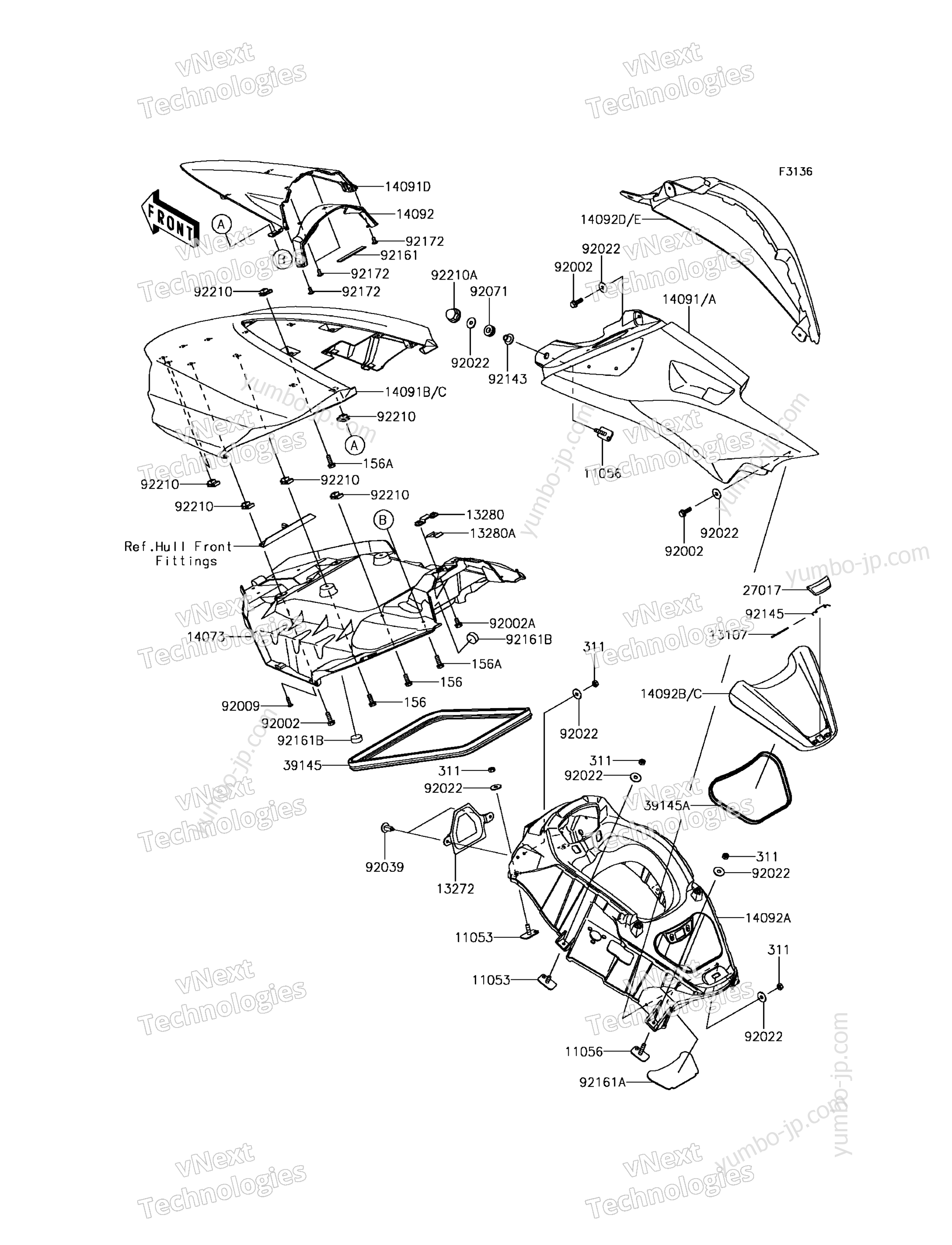 Hull Middle Fittings для гидроциклов KAWASAKI JET SKI ULTRA 310X (JT1500LFF) 2015 г.