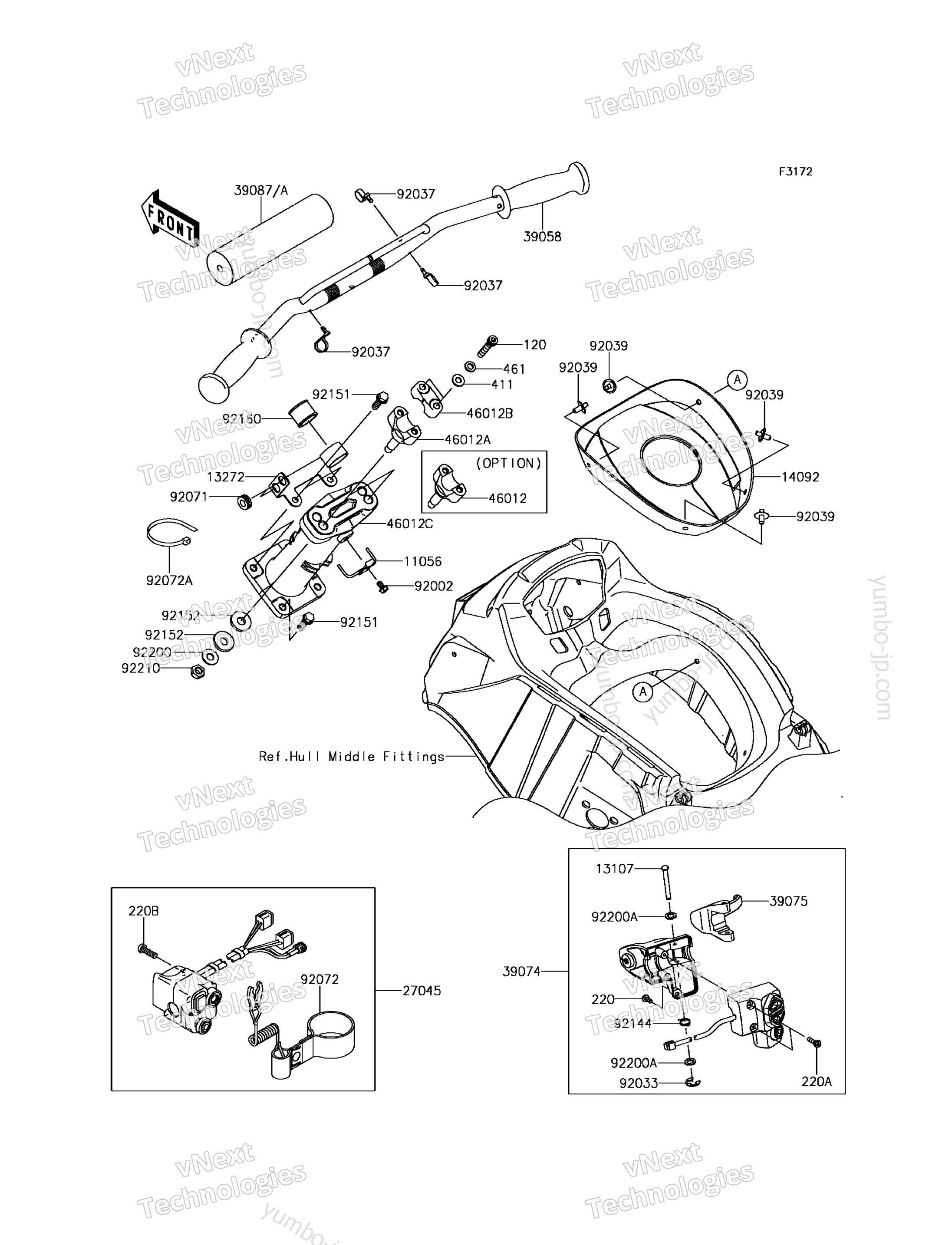 Румпель (рукоятка управления) для гидроциклов KAWASAKI JET SKI ULTRA 310R (JT1500NEF) 2014 г.